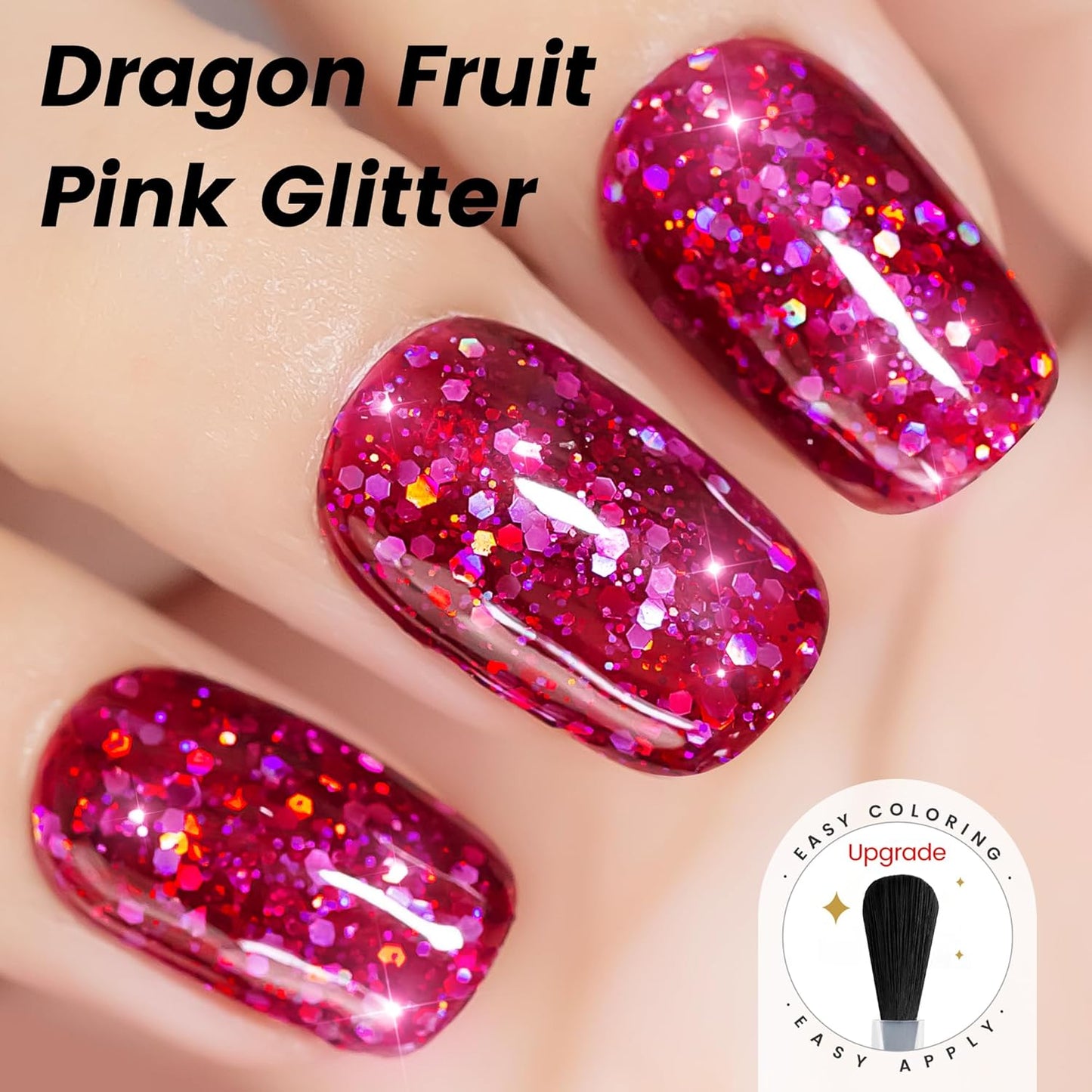 YTD Likomey Glitter Gel Nail Polish,15ml Sparkling Dragon Fruit Pink Fuchsia Chunky Glitter Fall Winter Salon Home DIY Soak Off Manicure UV Color Varnish,SF357