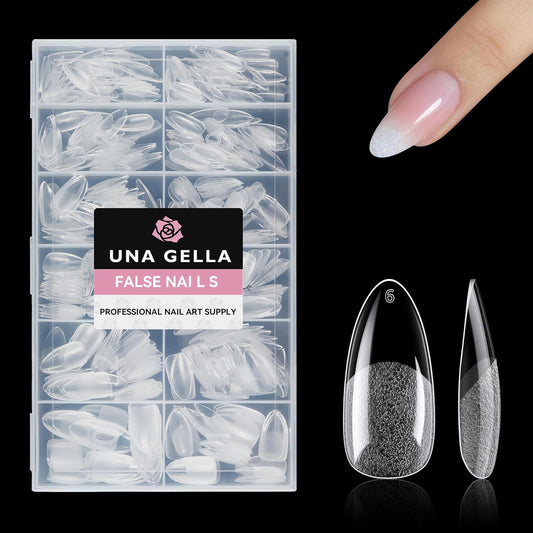 UNA GELLA 504Pcs Medium Pointed Almond Nail Tips, Pre-shape Almond Gel Nail Tips Half Matte Full Cover Acrylic Clear Press on Fake Nails Tips for Nail Extension Nail Art DIY Salon 12 Sizes