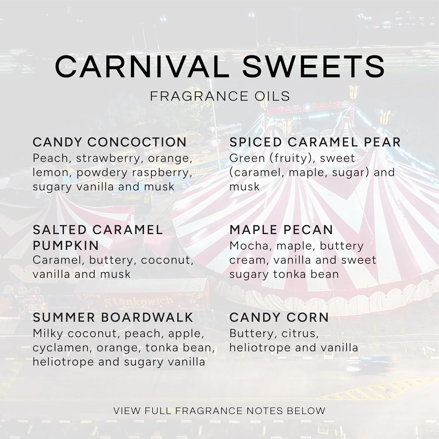 Eternal Essence Oils Carnival Sweets Set of 6 Premium Fragrance Oils - Candy Corn, Salted Caramel Pumpkin, Candy Concoction, Summer Boardwalk, Spiced Caramel Pear, and Maple Pecan Scented Oils - 10ML