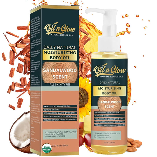 USDA Certified Organic Pure Natural Hydrating Body Oil After Shower With Coconut, Jojoba, Olive & Almond Non-Greasy Moisturizing Oil For Women & Men Dry Skin 5.07 fl oz/150ml-Sandalwood Scent