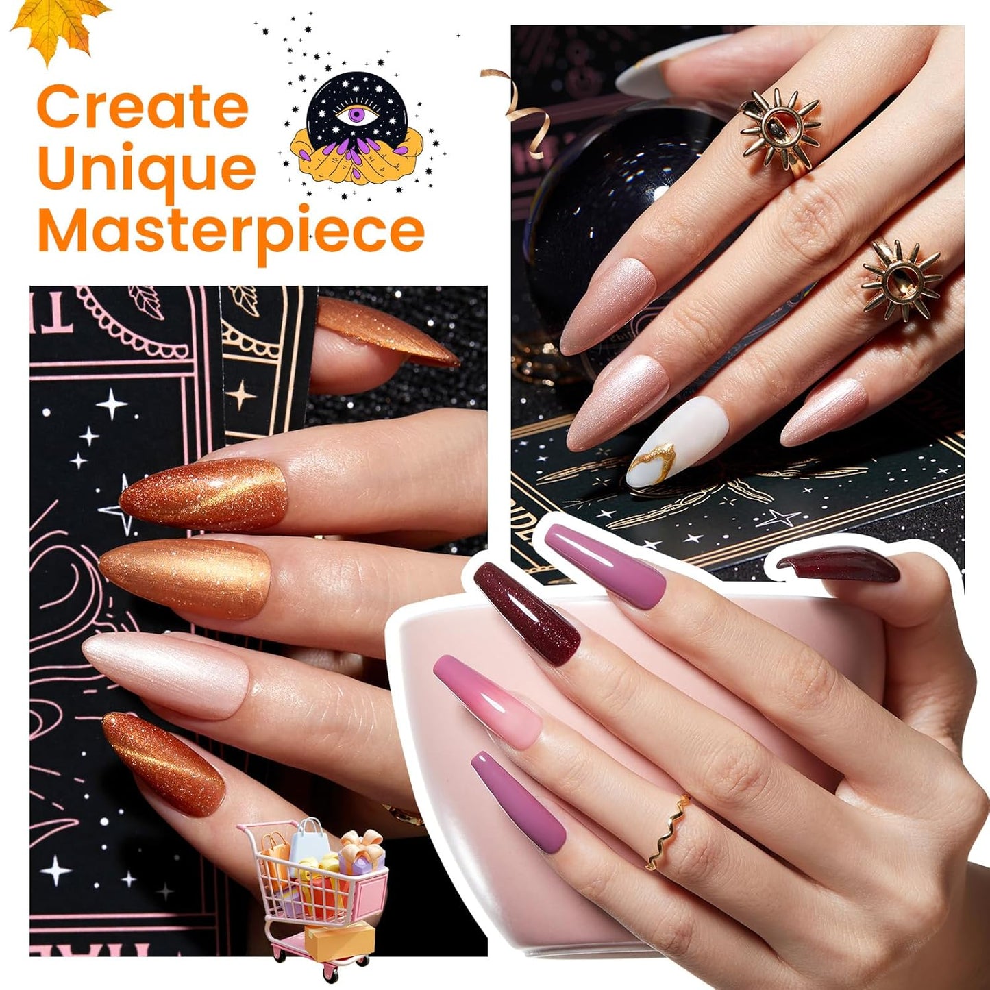 Beetles Cat Eye Gel Nail Polish Set, 6 Colors Brown Purple Glitter Nude Sparkle Stunning Champagne Burgundy Gold lavender Magnetic Effect Nail U v Gel Polish Art Design Gifts for Women