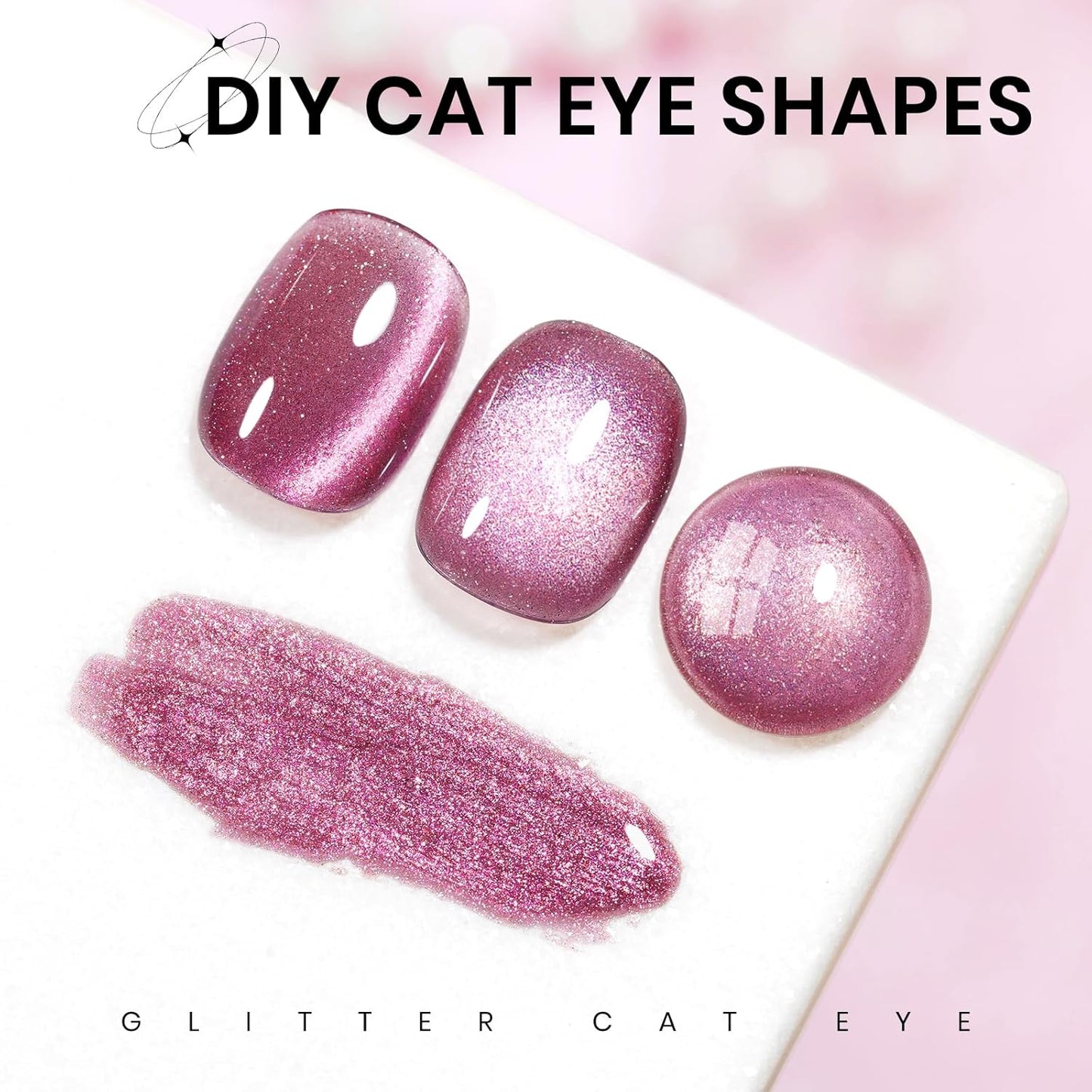 Cat Eye Gel Nail Polish Pink, 15ML Glitter CatEye Gel Polish Magnetic Crystal Reflective Effect with Magnet Soak Off Salon DIY at Home