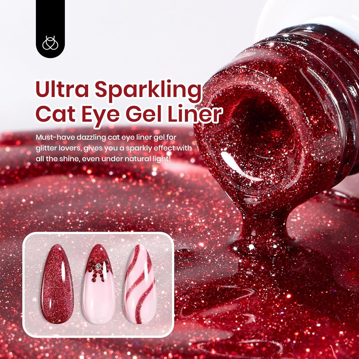 Beetles Red Cat Eye Gel Liner Nail Polish Glitter Gel Nail Art polish French Tip Swirl Nails Art Paint Soak Off UV Lamp Built Thin Nails Brush in Bottle Manicure Gifts for Women