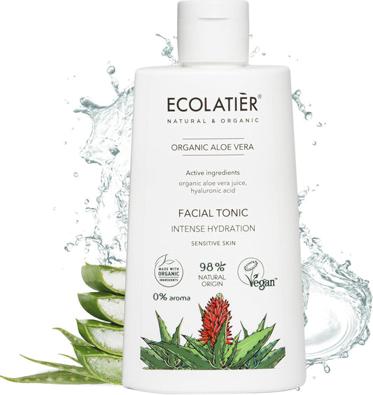 Organic Aloe Vera Facial Toner - 98% Natural Ingredients - Intense Hydration, Hyaluronic Acid, 98% Natural, Vegan - Deep Moisture, Refreshes, and Revitalizes The Skin - 8.5 Fl Oz / 250ml