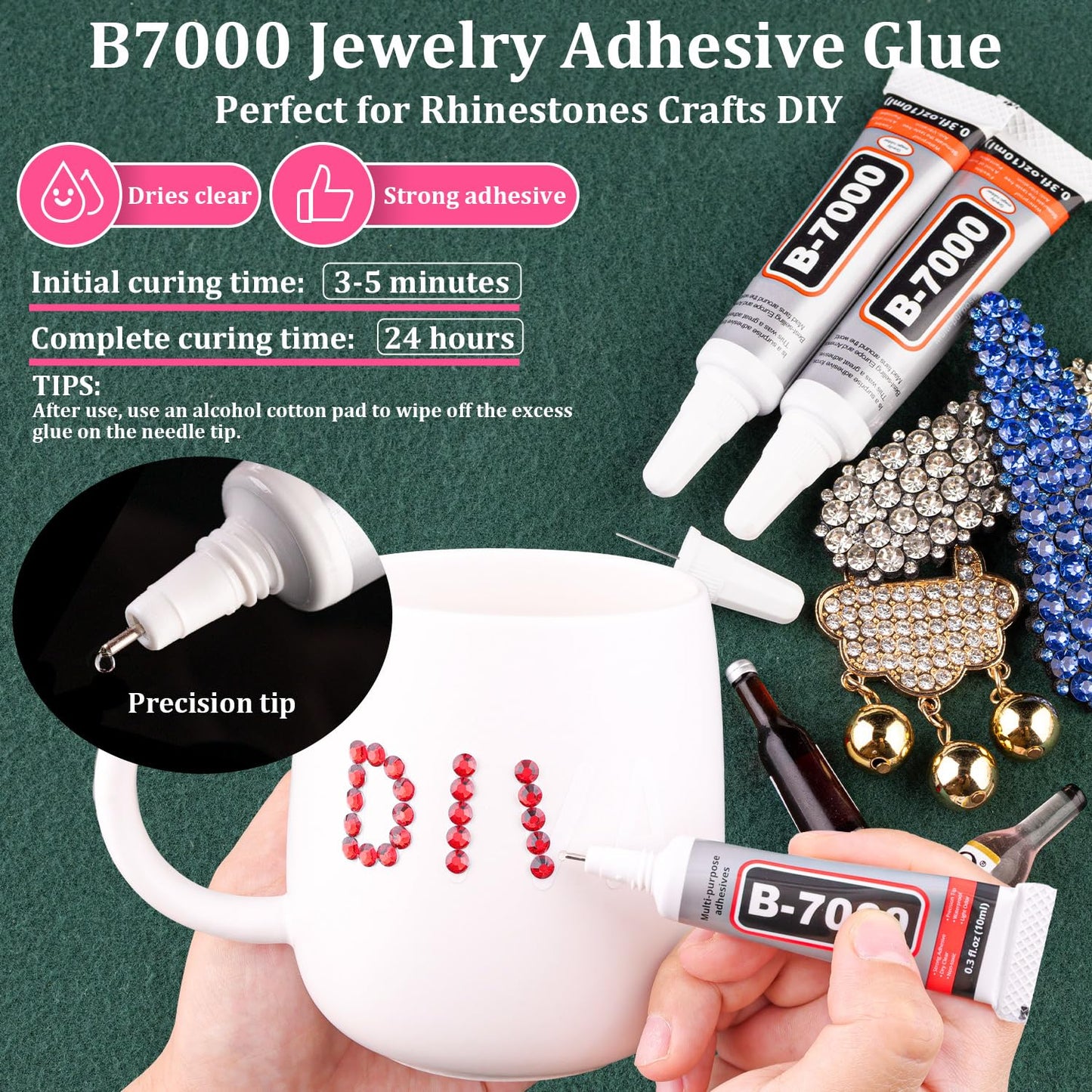 Resin Rhinestones for Crafting with B7000 Jewelry Glue, 1 Box Red Flatback Crystals with 3Pcs 10ml Glue for Bedazzling Crafts DIY Nail Art Makeup，Non Hotfix Gems for Clothing Shoes