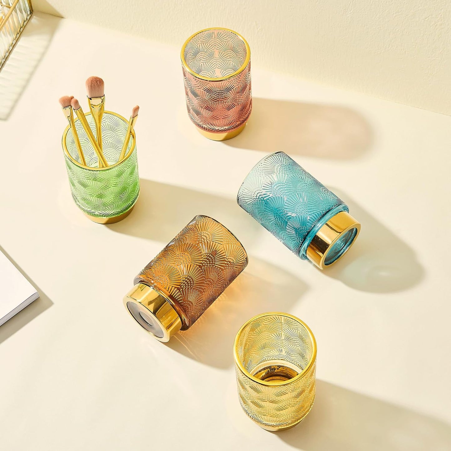 Makeup Brush Holder Organizer,Toothbrush Holders,Desk Pen Pencil Holder,Multifunctional Vintage Glass Brush Cup（A41-5-US）