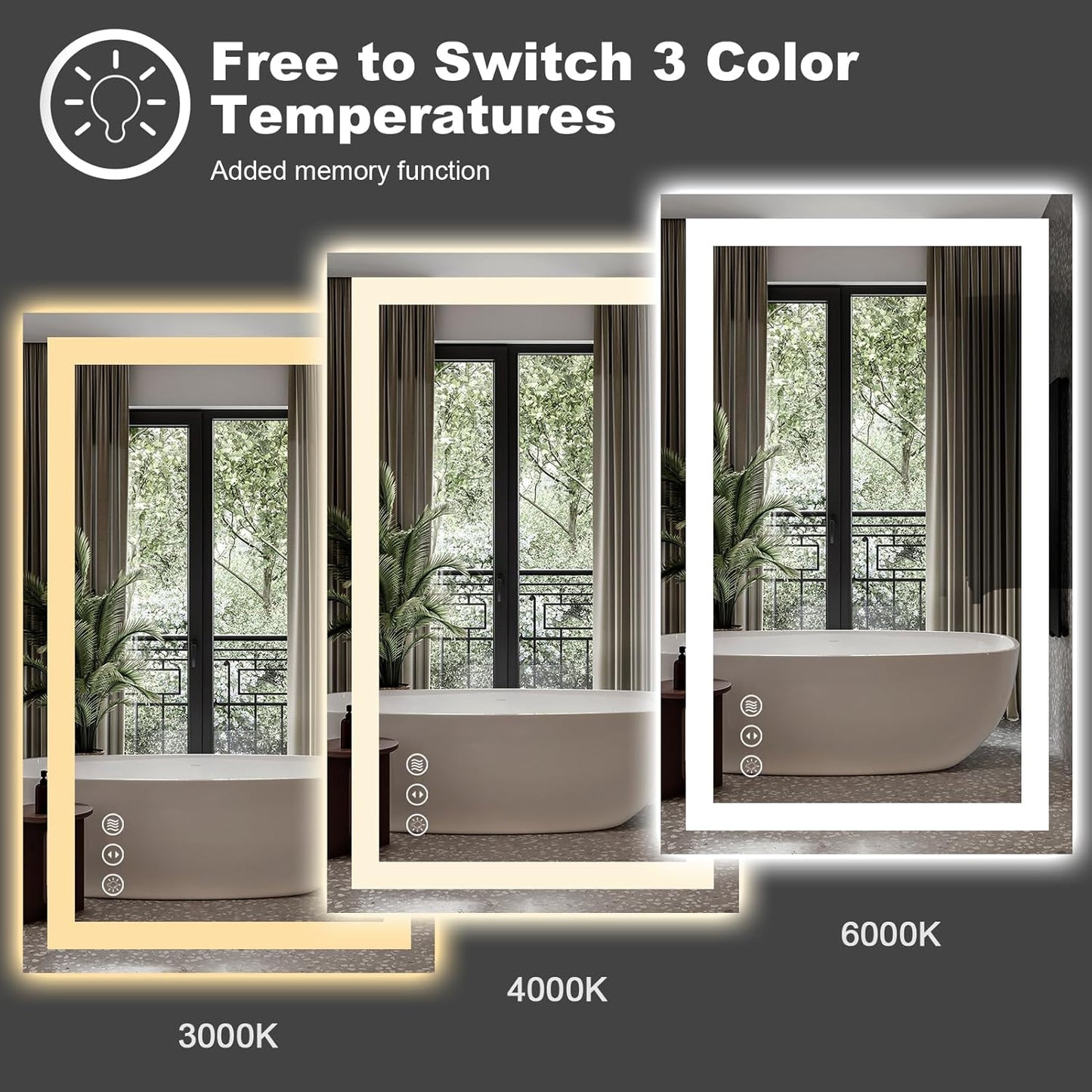 Amorho LED Bathroom Mirror 110" X40" with Front and Backlit, Stepless Dimmable Wall Mirrors with Anti-Fog, Shatter-Proof, Memory, 3 Colors, Double LED Vanity Mirror Large