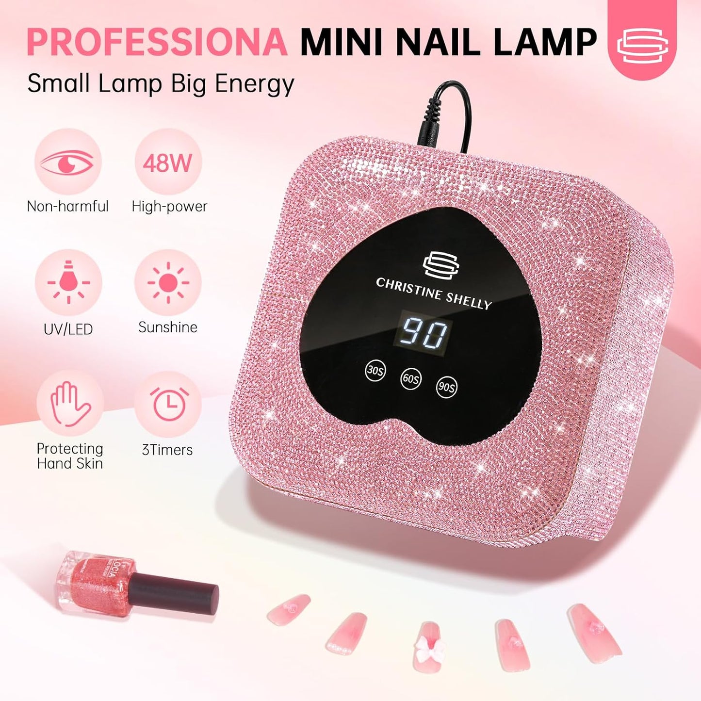 UV Nail Lamp, CHRISTINE SHELLY UV Light for Gel Nails, 48W Plug-in Mini Diamond Nail Lamp Nail Dryer with Touch Control Auto Sensor and 3 Timer Settings Nail Light Curing Lamp, Home