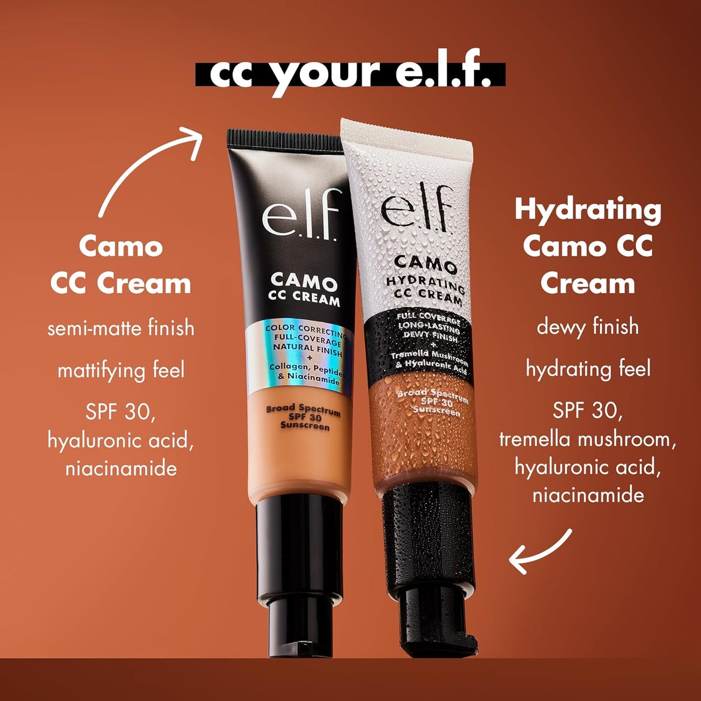 e.l.f. Hydrating Camo CC Cream, SPF 30, Color Correcting Full Coverage Foundation For A Dewy Finish, Vegan & Cruelty-Free, Medium 375 N