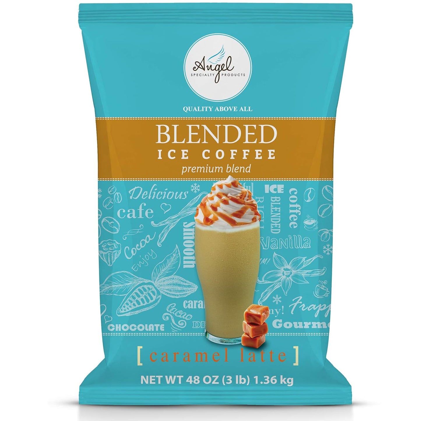Angel Specialty Products, Blended Ice Coffee, Instant Frappe Powder Mix, 3-Pound Bag, Caramel Latte [34 Servings]