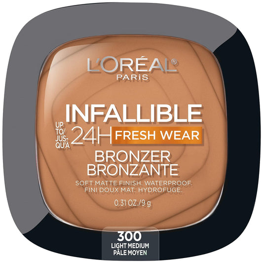 L'Oreal Paris Infallible Up to 24H Fresh Wear Soft Matte Longwear Bronzer. Waterproof, heatproof, Transfer, humidity and sweatproof, Light Medium, 0.31 oz