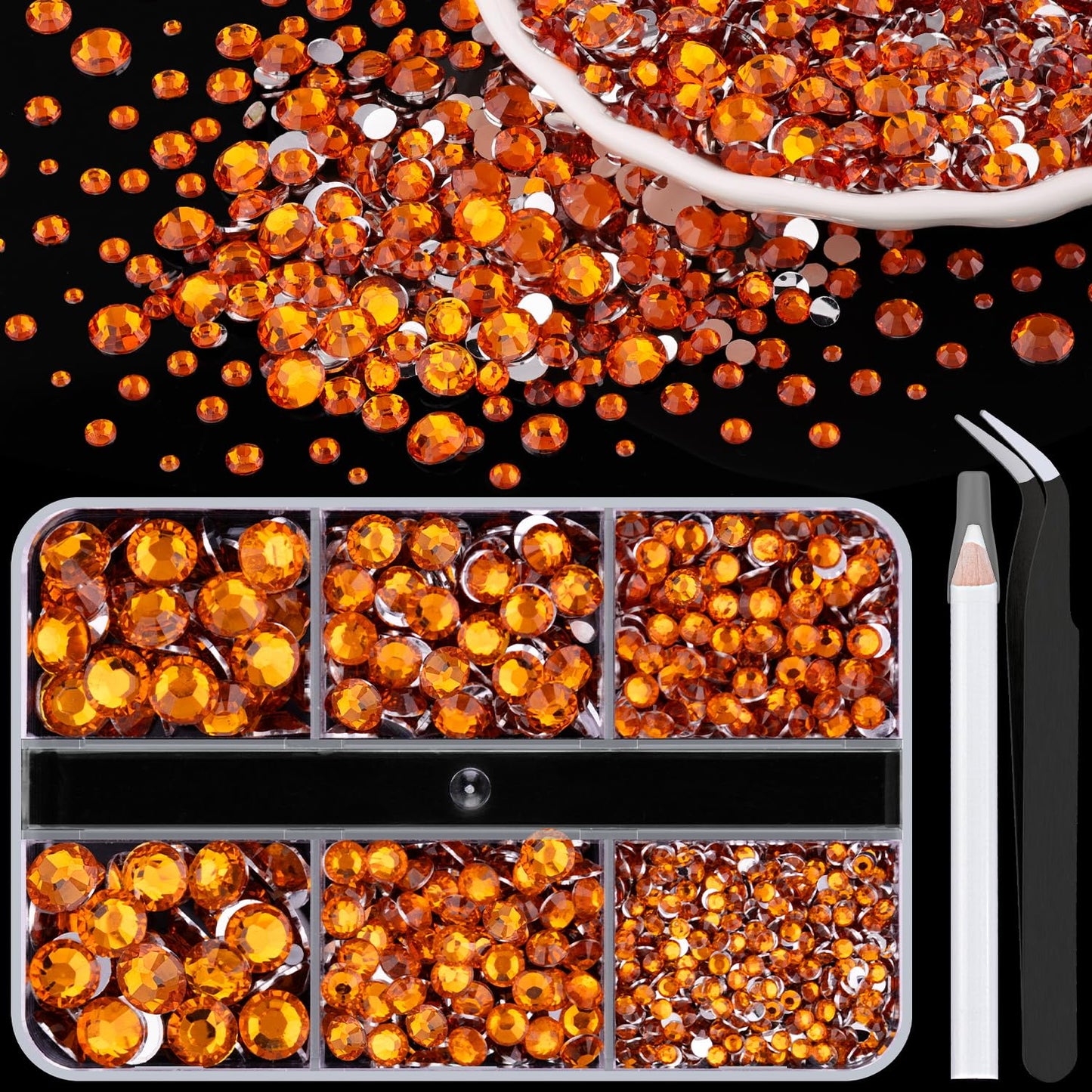 Resin Rhinestones for Crafting, 1 Box Orange Multi Sizes Flatback Bedazzling Crystals for Crafts Nail Art Decoration, Non Hotfix Gems Charms for Tumbler Shoes Clothing Fabric Face Makeup