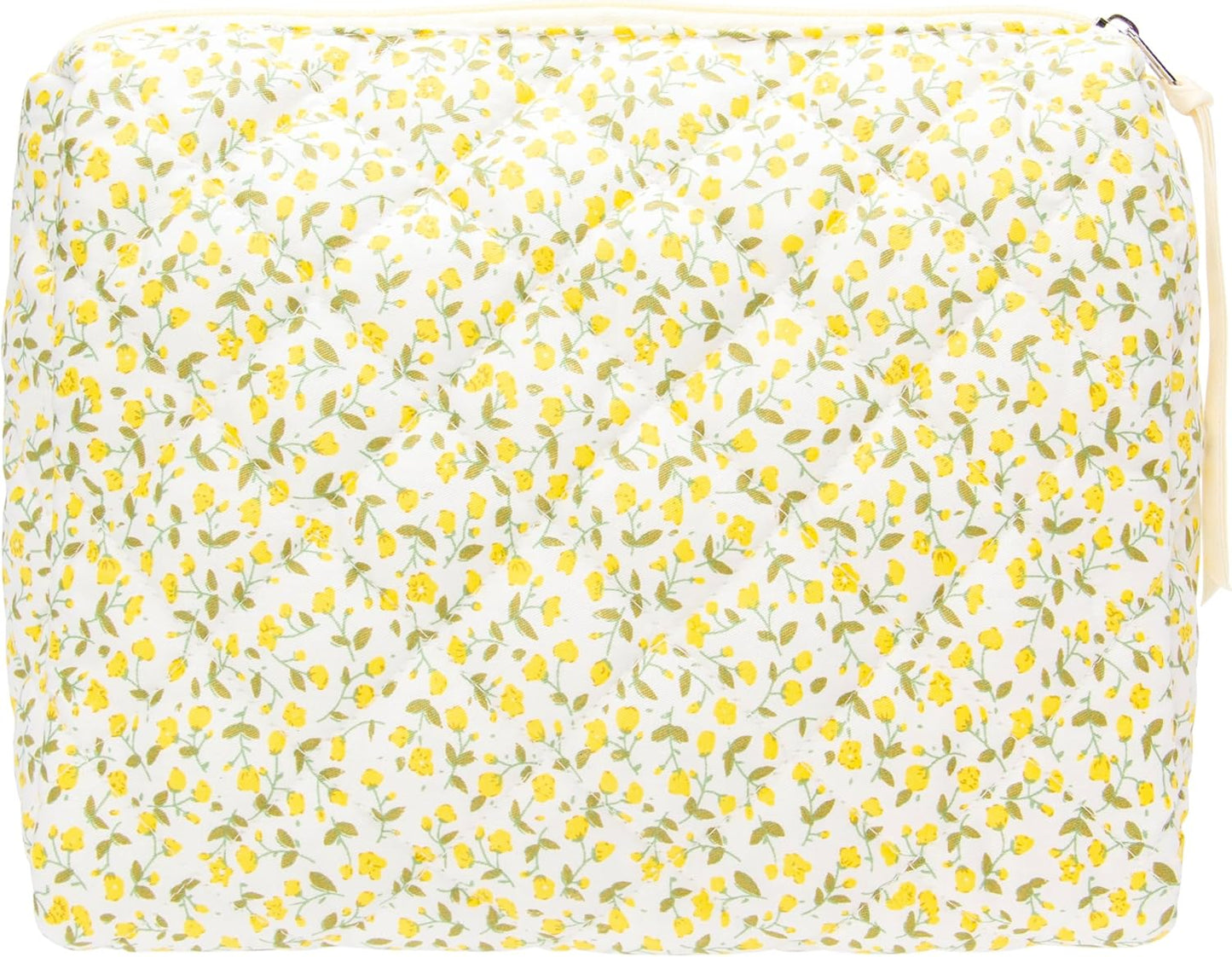 PAZIMIIK Quilted Makeup Bag Large Travel Zipper Soft Cosmetic Pouch for Women Girls Make Up,Floral Yellow