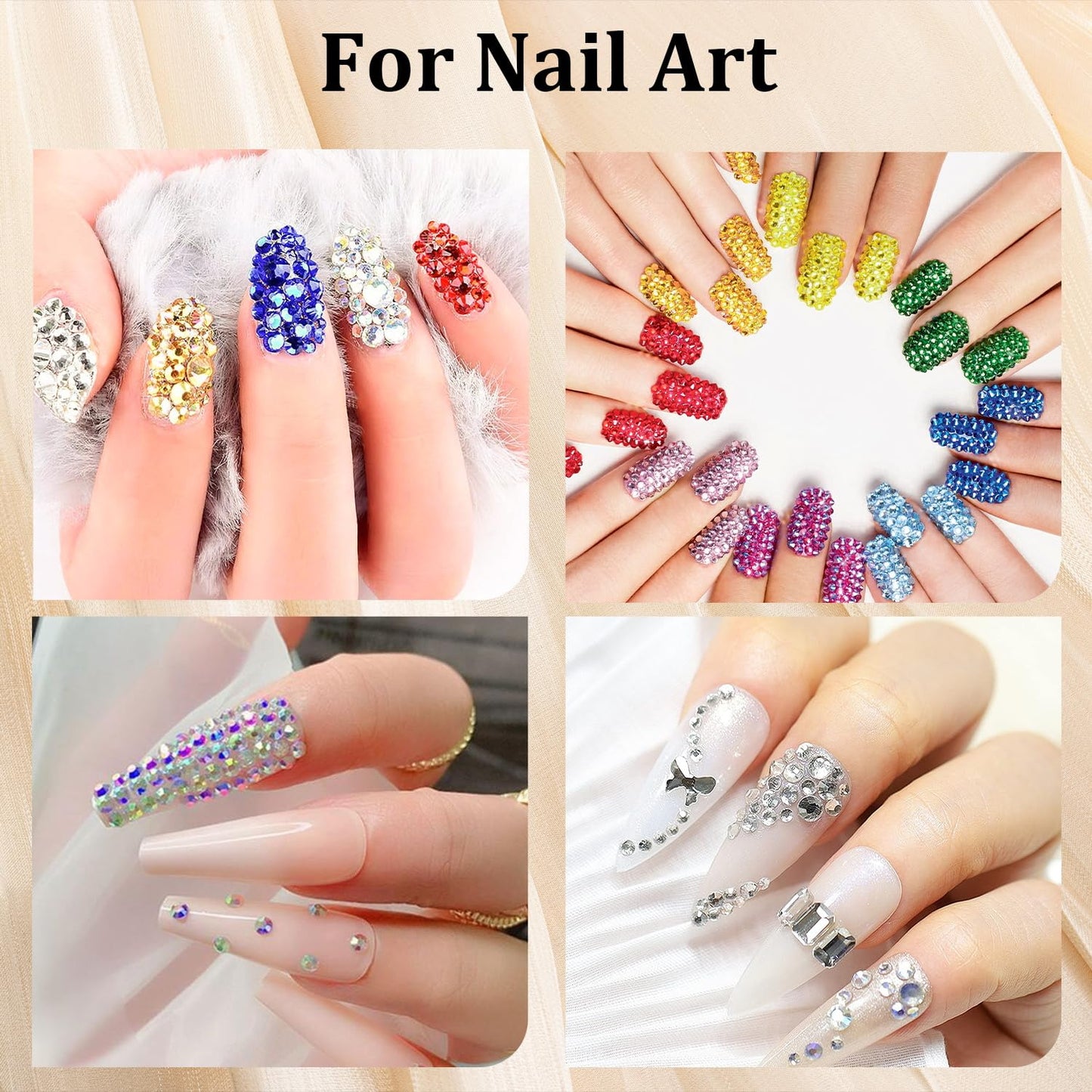 Colorful Face Gems for Makeup Set, Flatback Gorgeous Charming AB Glass Gem with Makeup Glue+Picker Pencil+Tweezer+Dual-End Dotting Tool for Eye Body Hair Make-up and Nail Art Deco