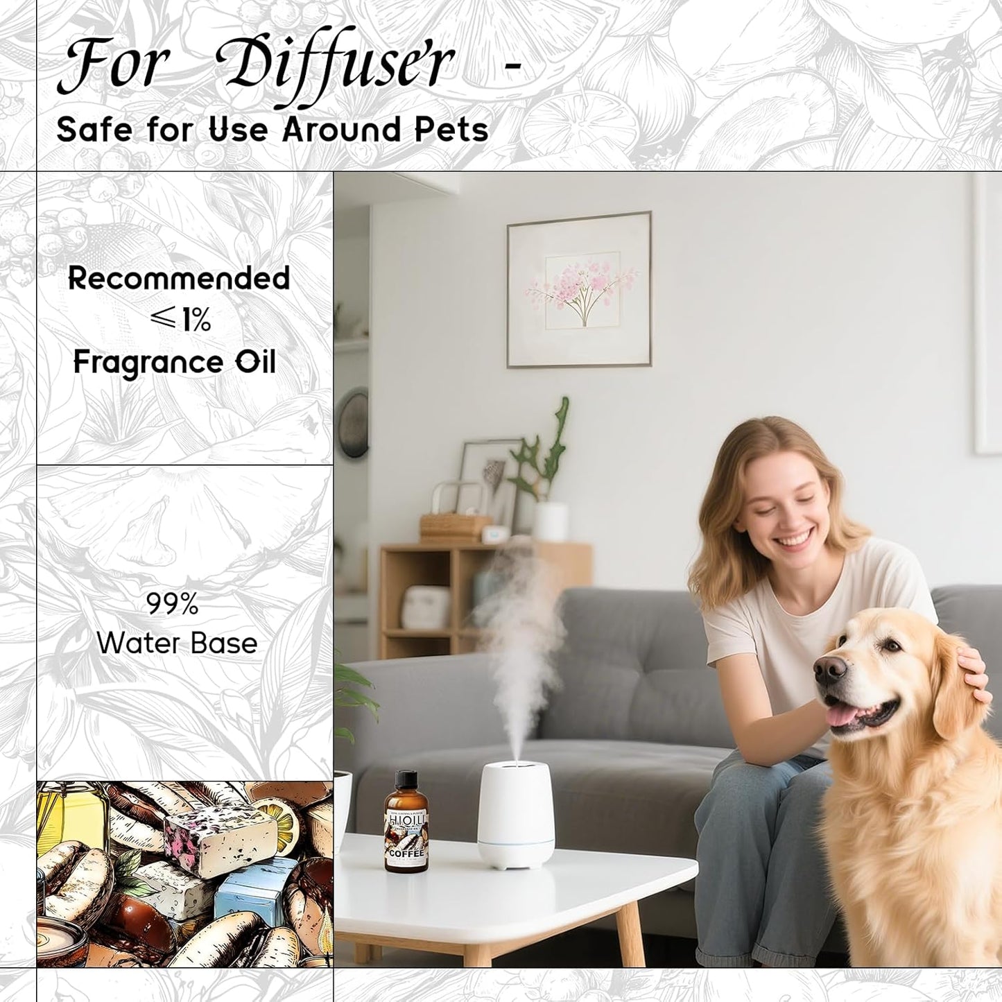 HIQILI Coffee Fragrance Oil for Scent Diffuser & Humidifier, Perfect for Candle, Soap, Perfume Making, New Car & Home - 1 Fl Oz