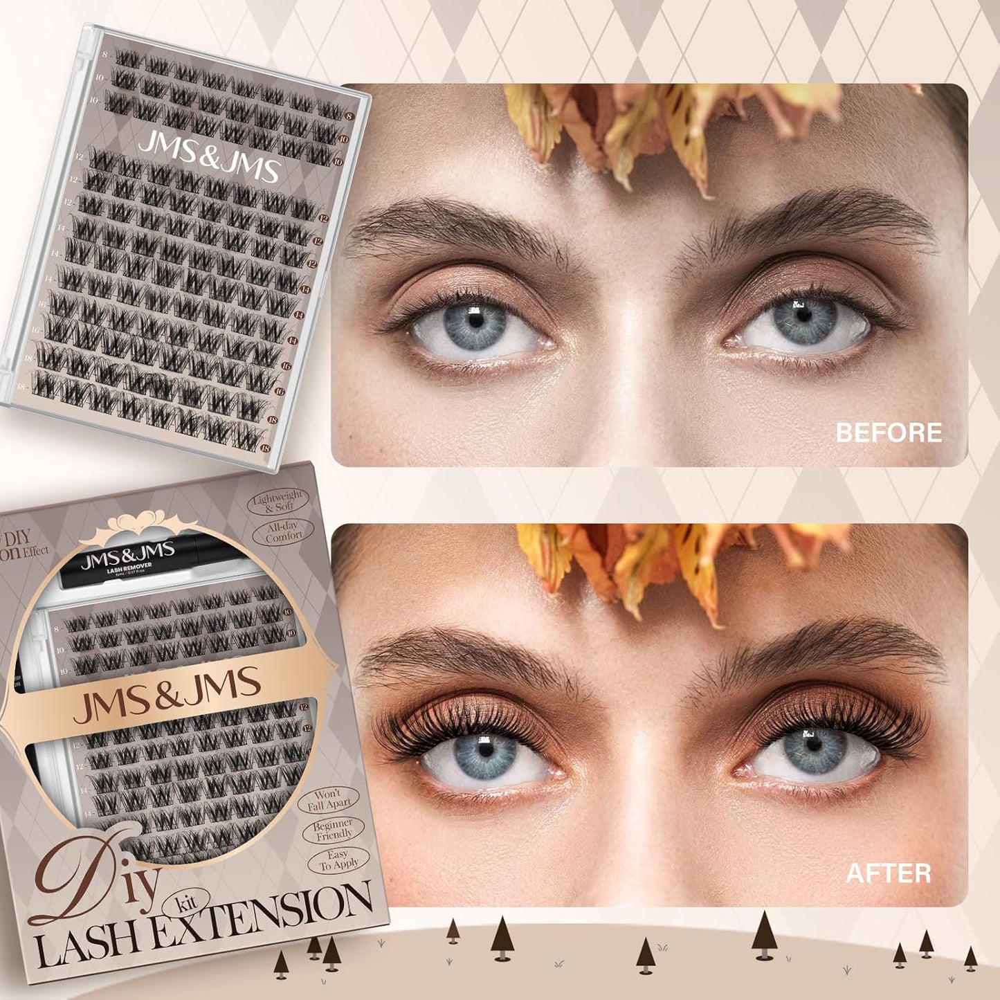 JMS&JMS Lash Clusters Kit Lash Extension Kit with Lash Bond and Seal Eyelash Applictor Lash Remover Eyelash Brush Lash Extension Kit for Beginner (3D BABY SOFIA-8-18mix)