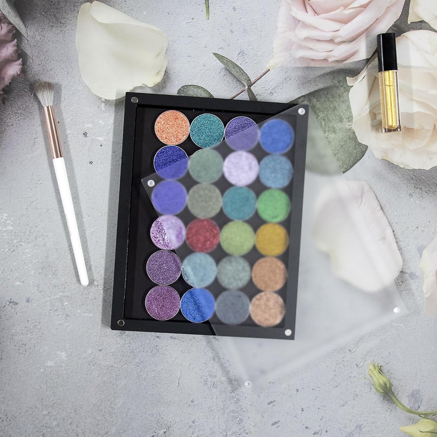 Acrylic empty magnetic palette with magnet clear lip ，with 30Pcs Adhesive Metal Stickers for Eyeshadow Powder Lipstick foundation