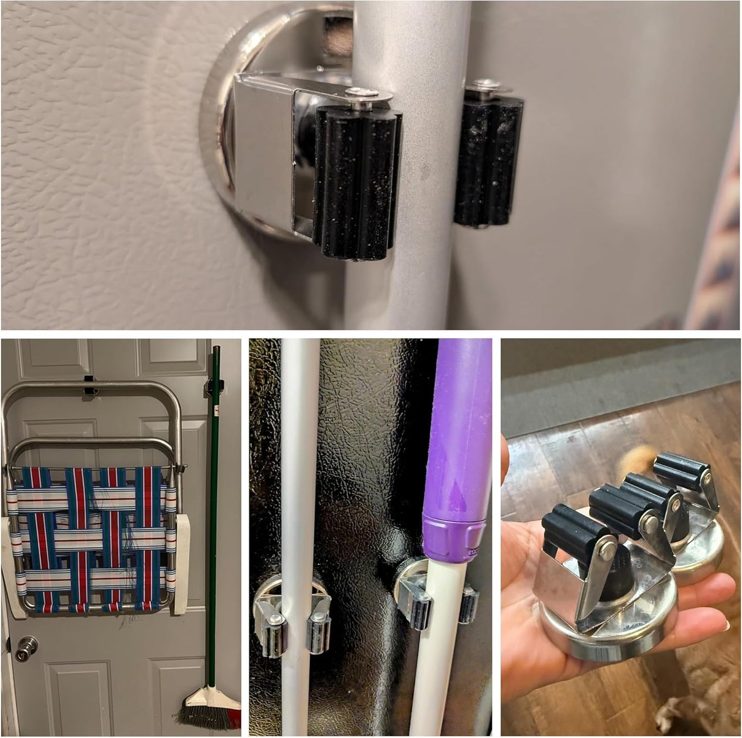 ULIBERMAGNET Magnetic Mop Broom Holder,Heavy Duty Movable Magnetic Tools Holder,2 Pack Anti-slip Magnet Mounted Utility Storage Shovel,Rake,Brush,Yard Tools in Kitchen,Laundry Room,Bathroom,House