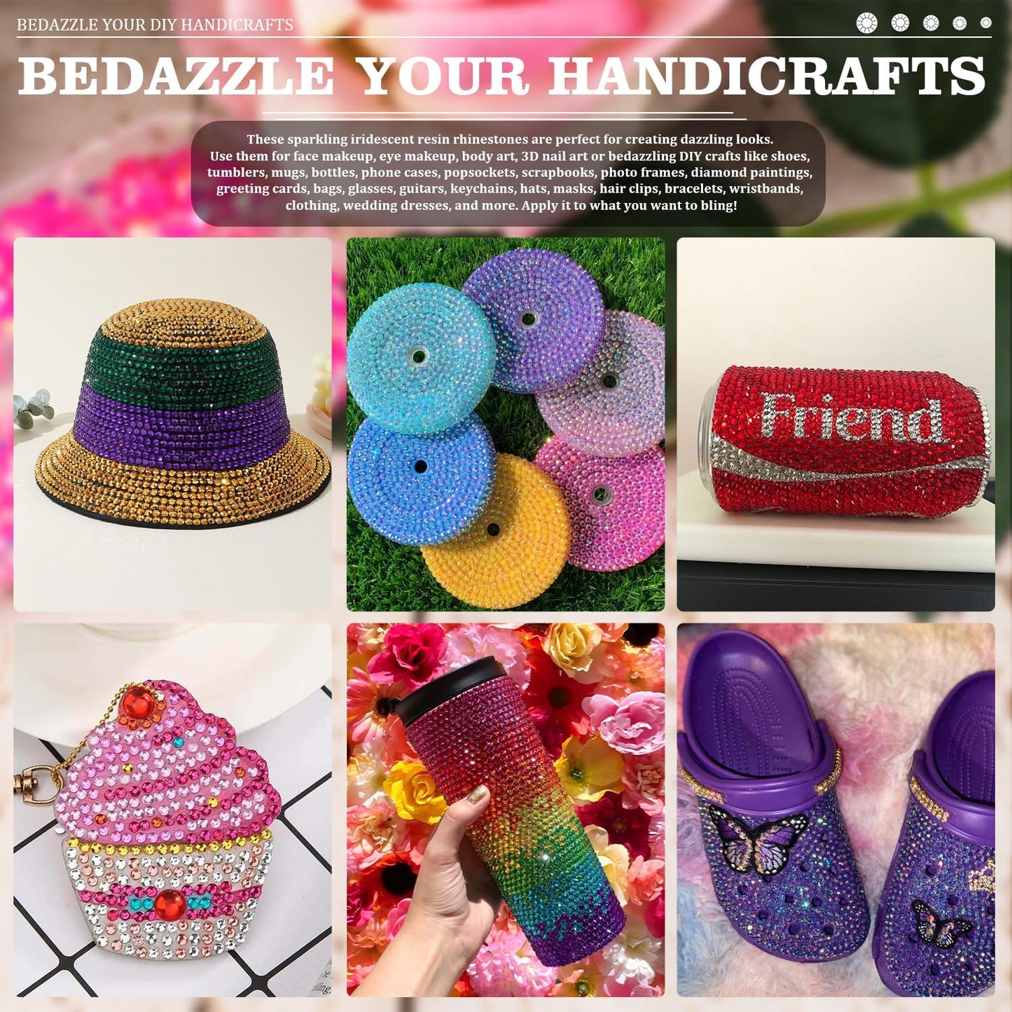 Resin Rhinestones Crafting, 2/3/4/5/6mm Flatback Jelly Rhinestones, 3 Box Pink AB Non Hotfix Crystal Gems for Bedazzling Crafts Mugs Tumblers Clothes Makeup Nail