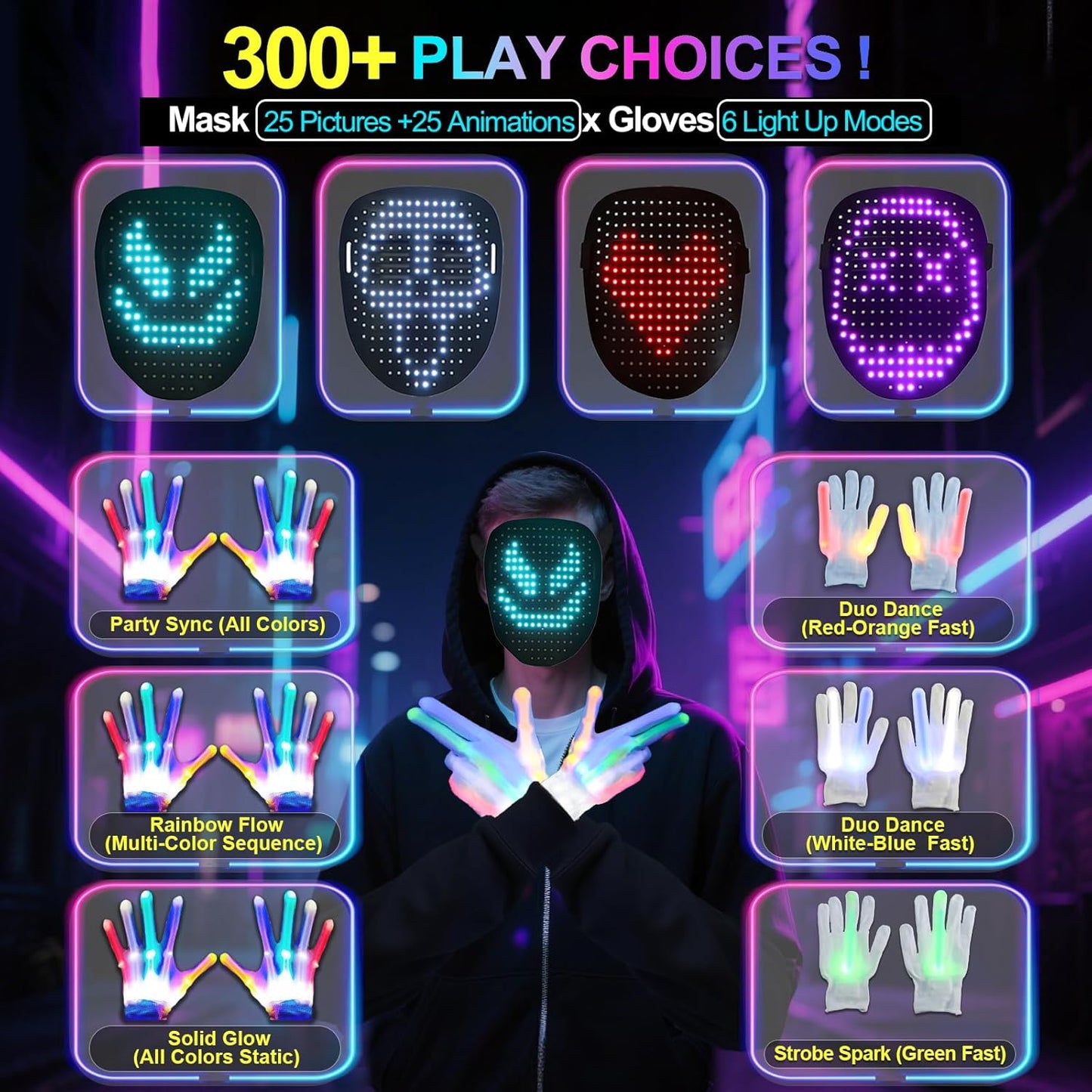 Led-Mask Gloves Halloween-Costumes For Kids Men Adult 2025, Light Up Gesture Cosplay Birthday Gifts For Boys 8+