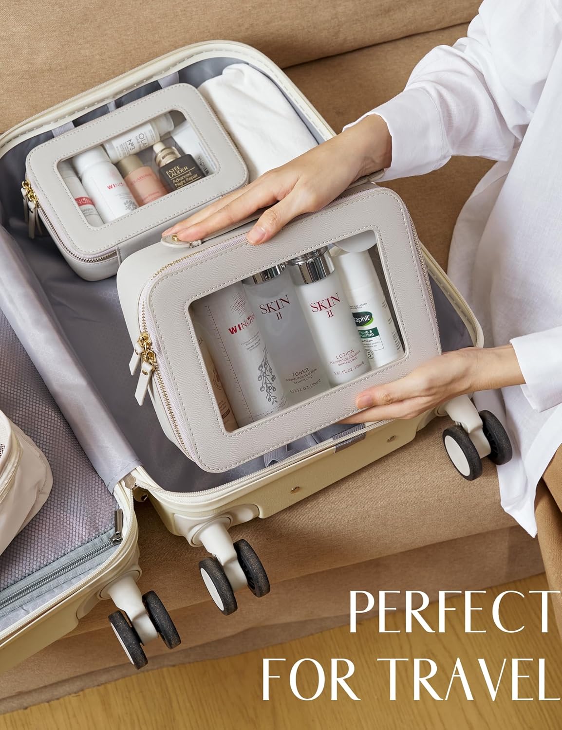 Popvibe Clear Makeup Bag Travel Cosmetic Case Transparent Toiletry Bag with Zipper, Portable Make Up Organizer Traveling Compact Car Bag for Essentials