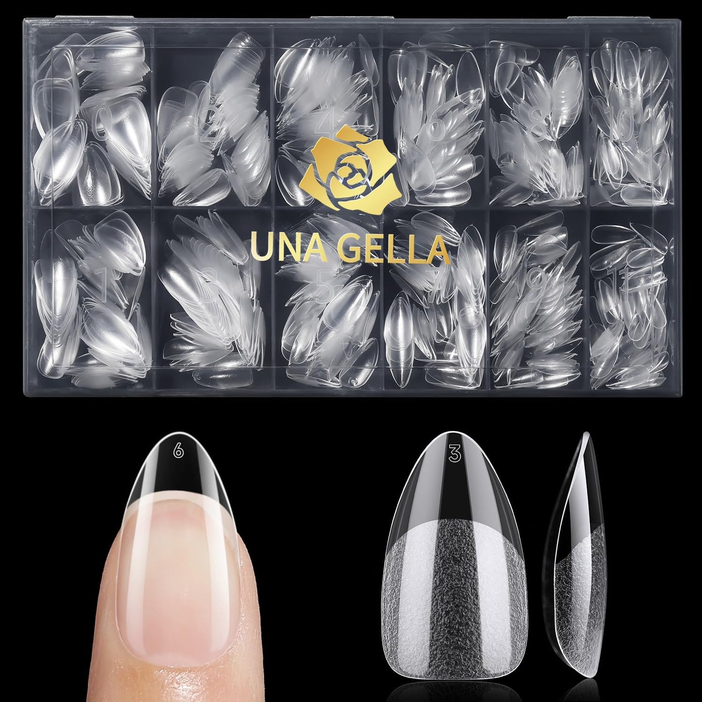 UNA GELLA Almond Nail Tips, Pre-shape Short Almond Gel Nail Tips 240Pcs Full Cover Soft Gel Fake Nails No C Curve Press On Nails For Women Girl At Home DIY Salon with Box 12 Sizes