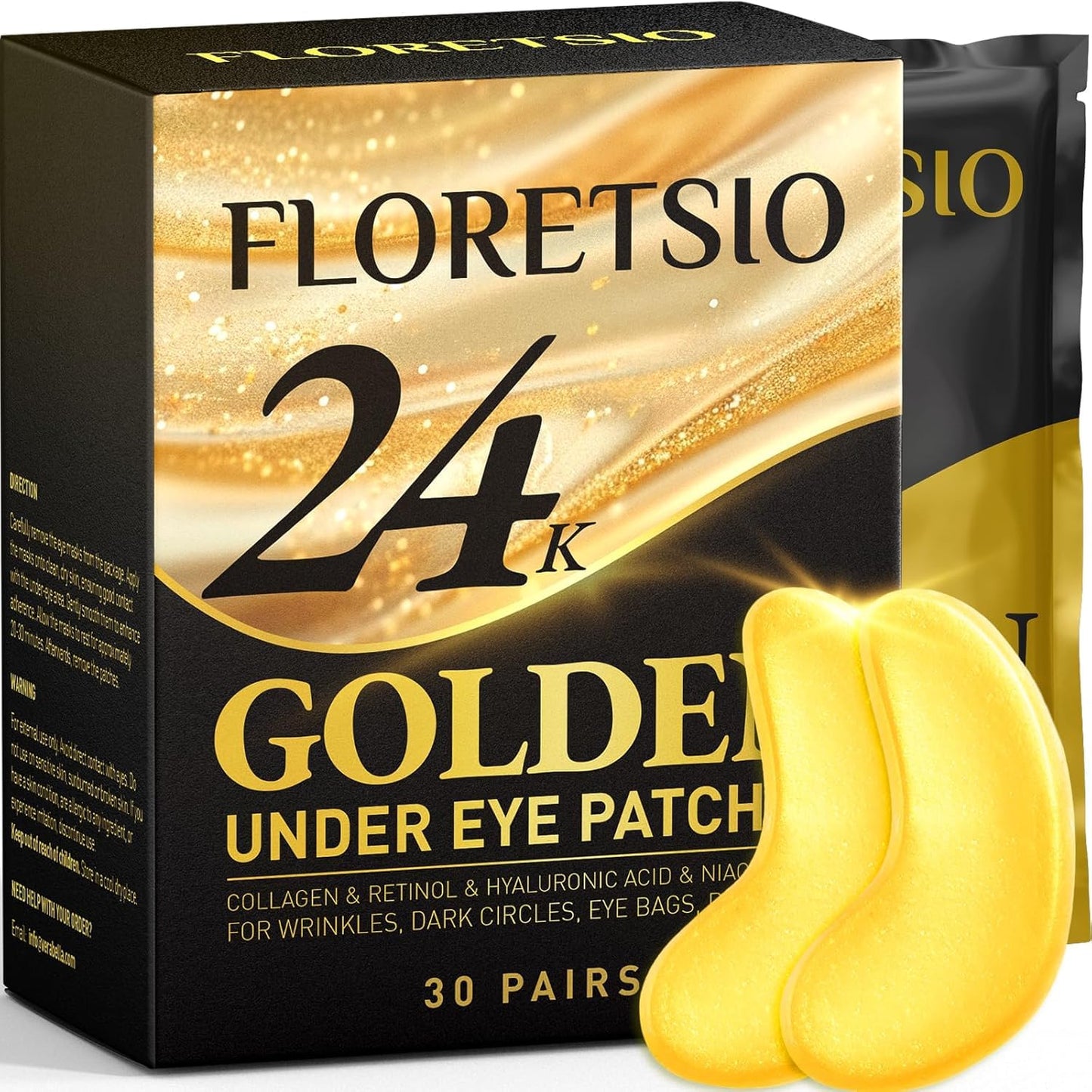 30 Pair - Under Eye Patches for Dark Circles 24K Gold Collagen Eye Mask for Puffy Eyes Reduce Wrinkles and Eye Bags, Anti-Aging Retinol Hydrating Gel Eye Pads Skincare Eye Treatment Products