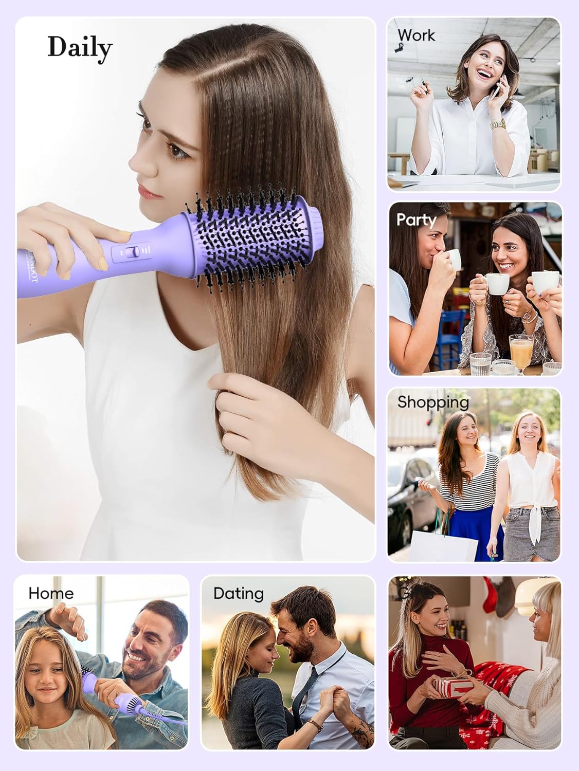 LANDOT Hot Hair Blow Dryer Brush: One-Step HairDryer Styler and Volumizer - Heated Air Brush Straightener with Negative Ion Ceramic Titanium Oval Barrel for Fast Styling & Smooth Frizz-Free Blowout