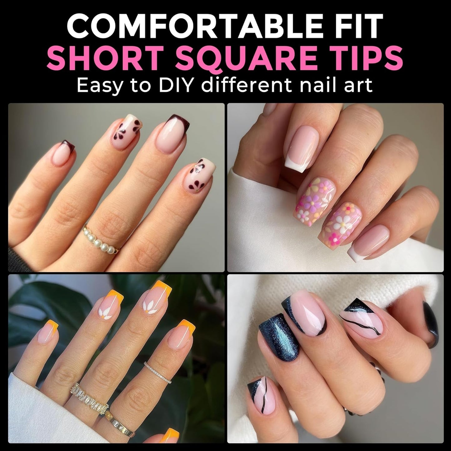 UNA GELLA Short Square Gel Nail Tips 216pcs Short Square Press on Nails Pre-shape Fake Nails for Full Cover Acrylic Nails False Nails For Nail Extension Home DIY Nail Salon 12 Sizes Gelly Tips