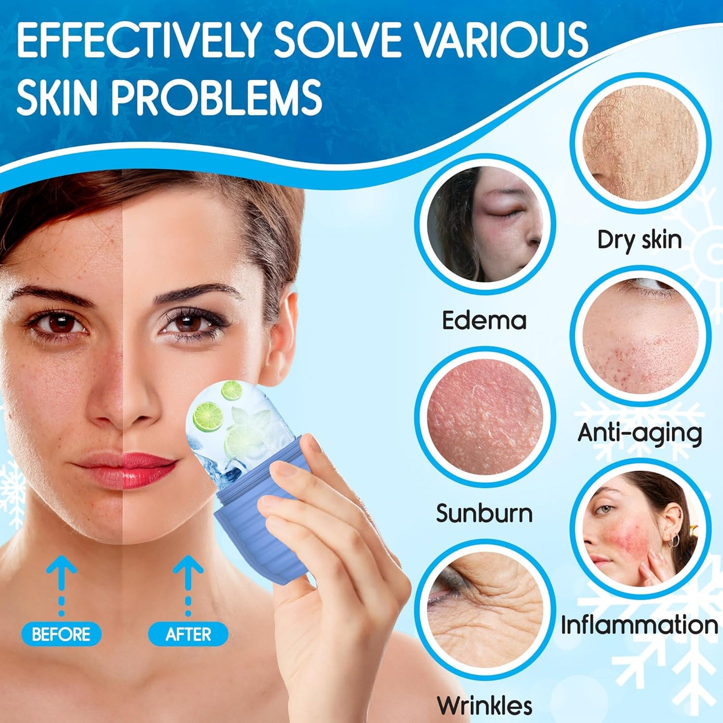 1Pcs Ice Roller for Face, Ice Face Roller, Reusable Silicone Ice Mold for Face, Facial Beauty Ice Roller Skin Care Tools for Shrink Pores Anti Wrinkle Reduce Puffiness (Blue)