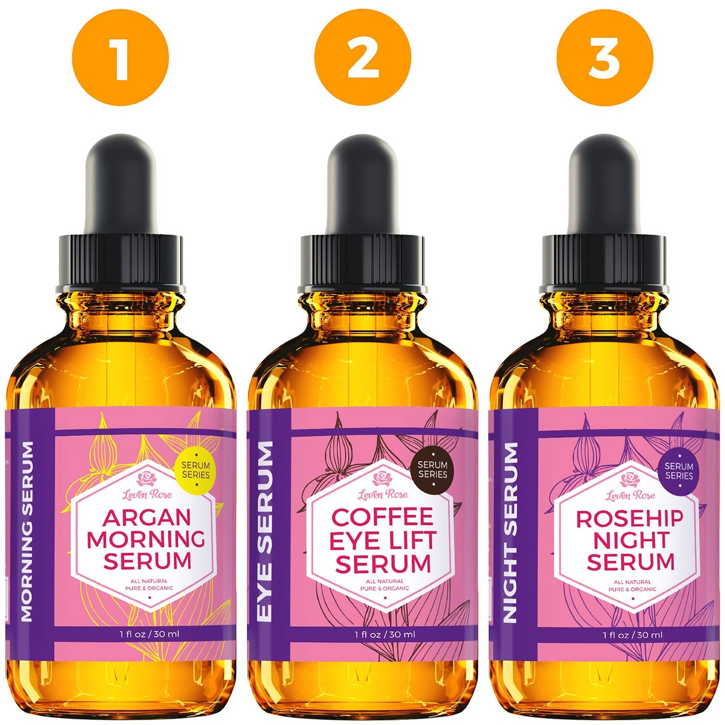 Leven Rose Coffee Bean Caffeine Serum for Eyes 1 oz - Anti-aging Caffeine Eye Serum - Organic Under Eye Serum - Eye Serum for Puffy Bags Under Eyes
