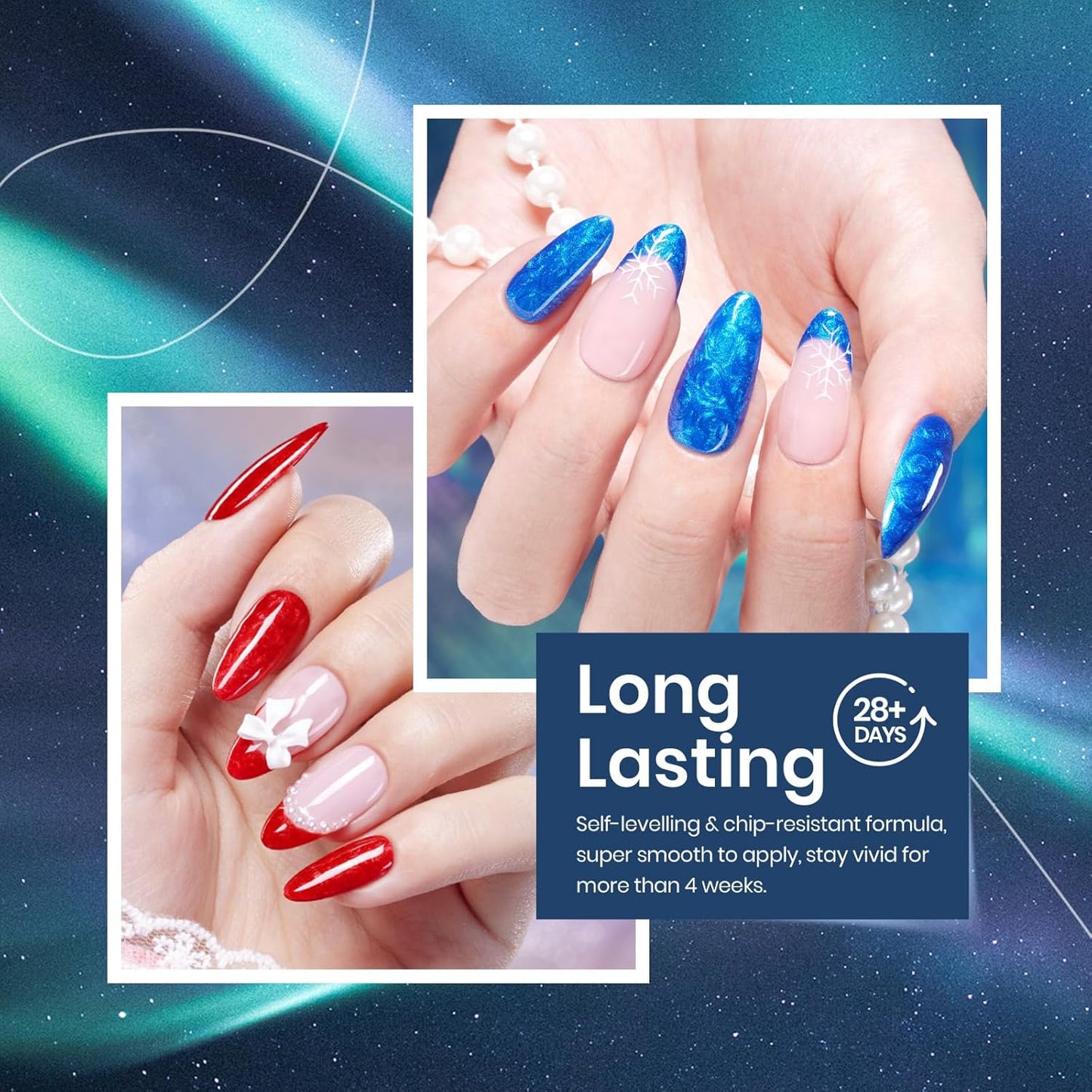 Beetles Pearl Gel Nail Polish Set, Dark Color Pink Red Purple Green Blue Nail Drawing Gel Polish 6 Colors Shimmer Mystic Flow Swirl Thread Effect Soak Off LED UV Curing for DIY Nail Art