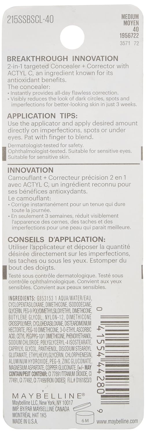 Maybelline New York Superstay Better Skin Concealer, Medium, 0.25 Fluid Ounce