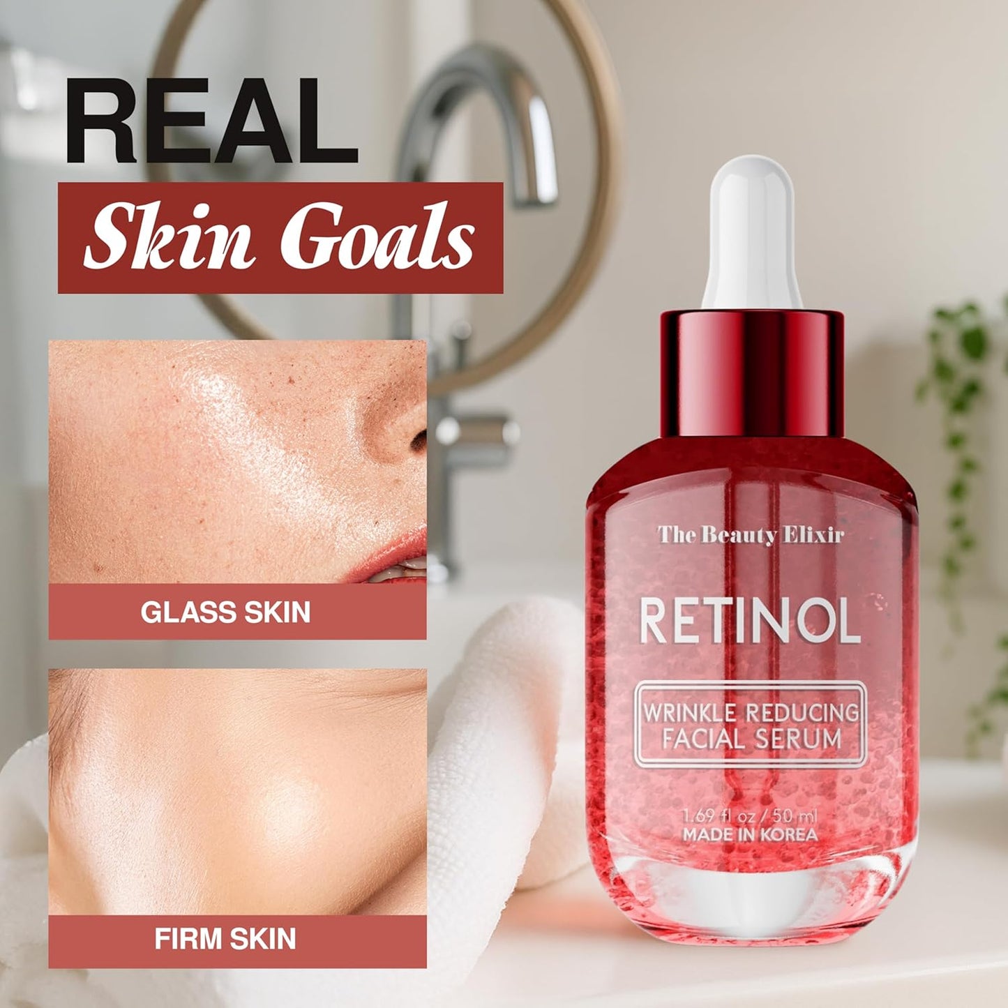 Retinol Serum For Face - Dermatologist Tested, Anti-Aging, Fine Lines & Wrinkles & Post-Acne Marks Treatment - Clean Beauty, Cruelty-Free Korean Skin Care for All Skin Types - 1.69oz