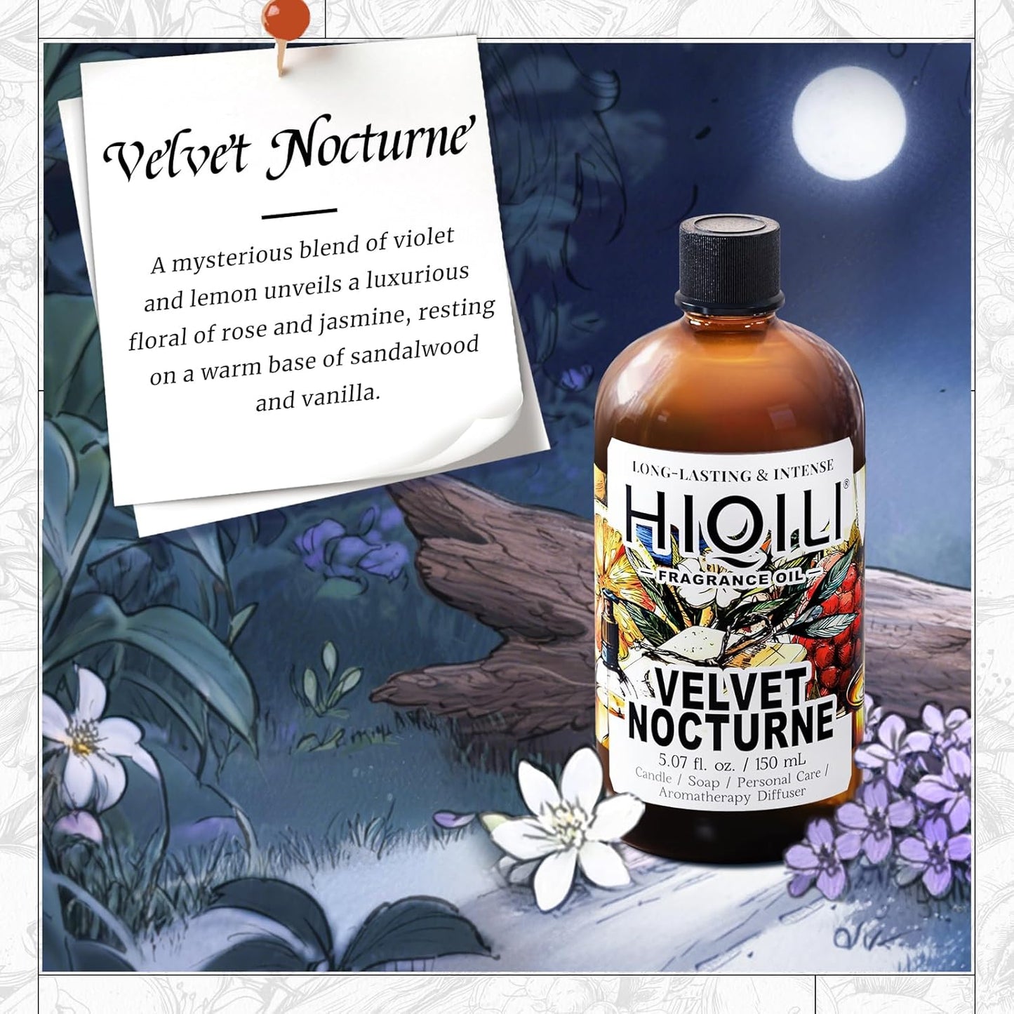 HIQILI Velvet Nocturne Fragrance Oil for Making Candle, Aroma Spray, Great for DIY Women Solid Perfume, Long-Lasting Scented Oil - 5.07 Fl Oz