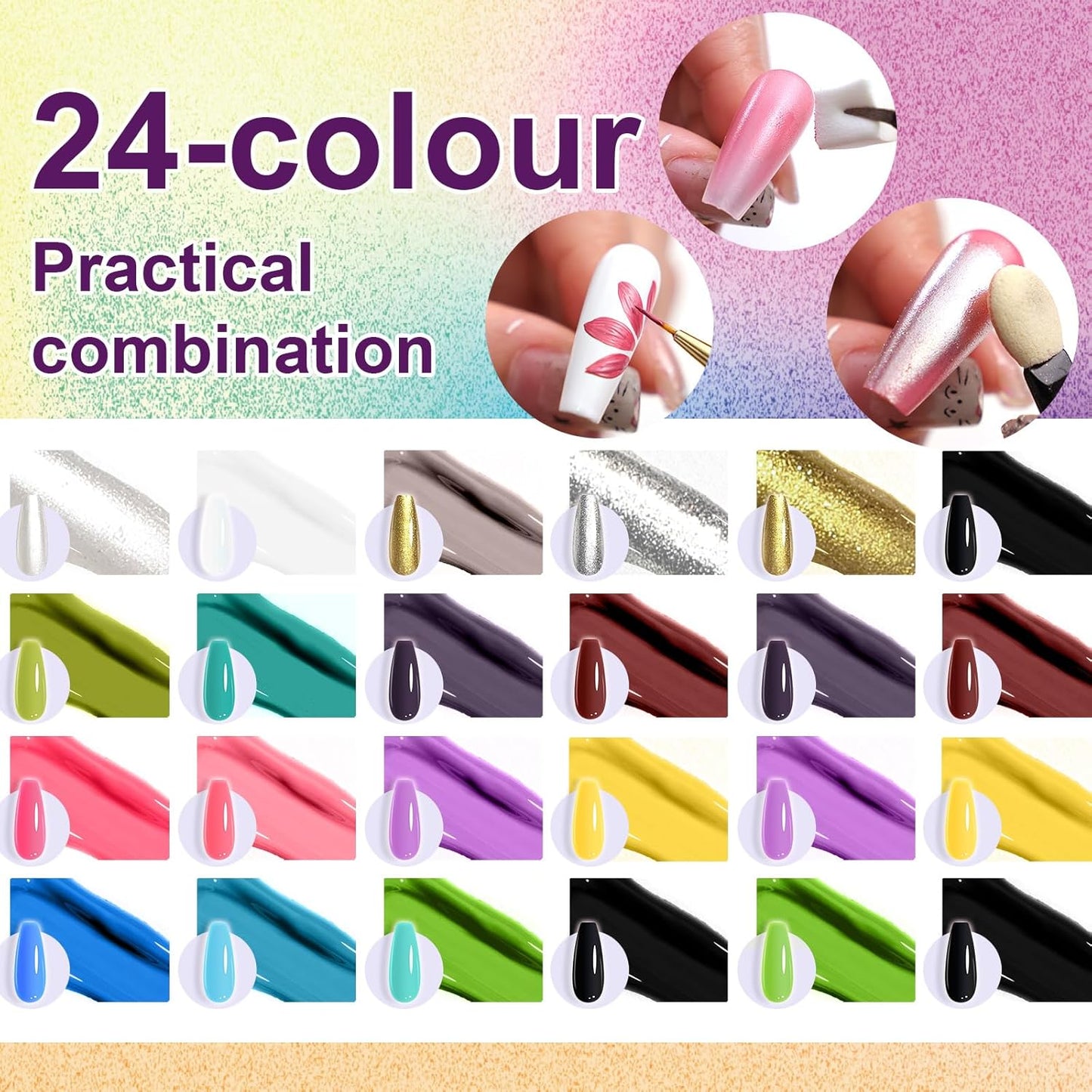 Gradient Painting Gel, 12 Gliter Colors Ombre Gel Nail Polish for Pigment Pat Silver&Gold Aura Nails, French Manicure DIY Nail Art Long-lasting No-wipe Palette26