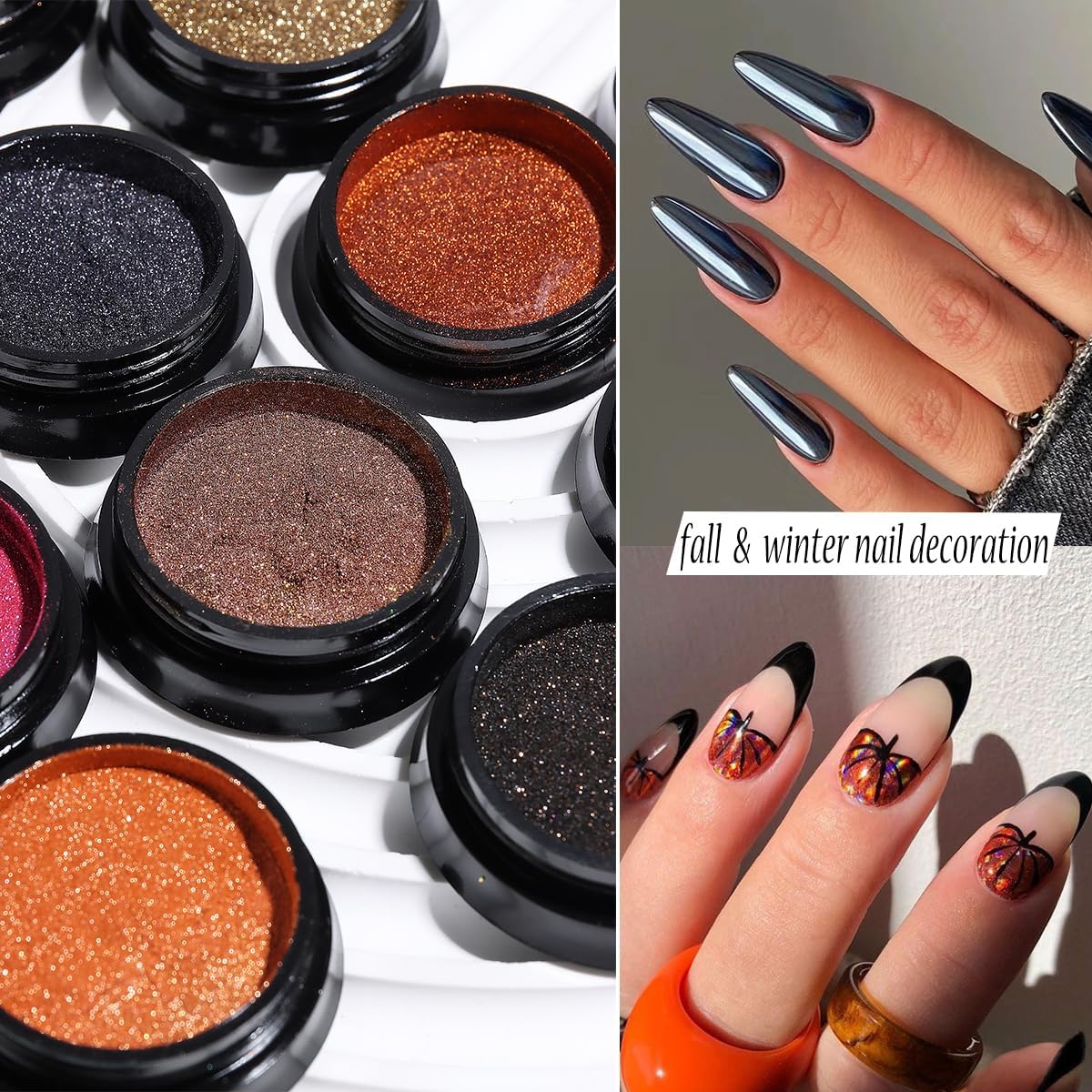 Chrome Nail Glitter Powder Set, 18 Colors Silver Black Red Green Metallic Effect Mirror Powder for Nails with Brushes, Pearl White Chrome Powder for Nails, Glazed Donut Nail Art, Manicure Supplies