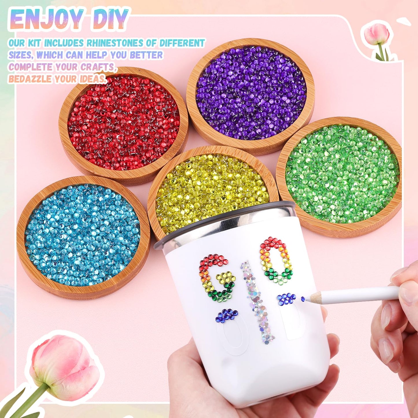 24000Pcs Resin Rhinestones for Bedazzling with 3Pcs B7000 Jewelry Glue, Multicolor 3mm Flatback Gems Rhinestones for Crafting, Clothing Tumblers Mugs Shoes Fabric Decor Nail Art