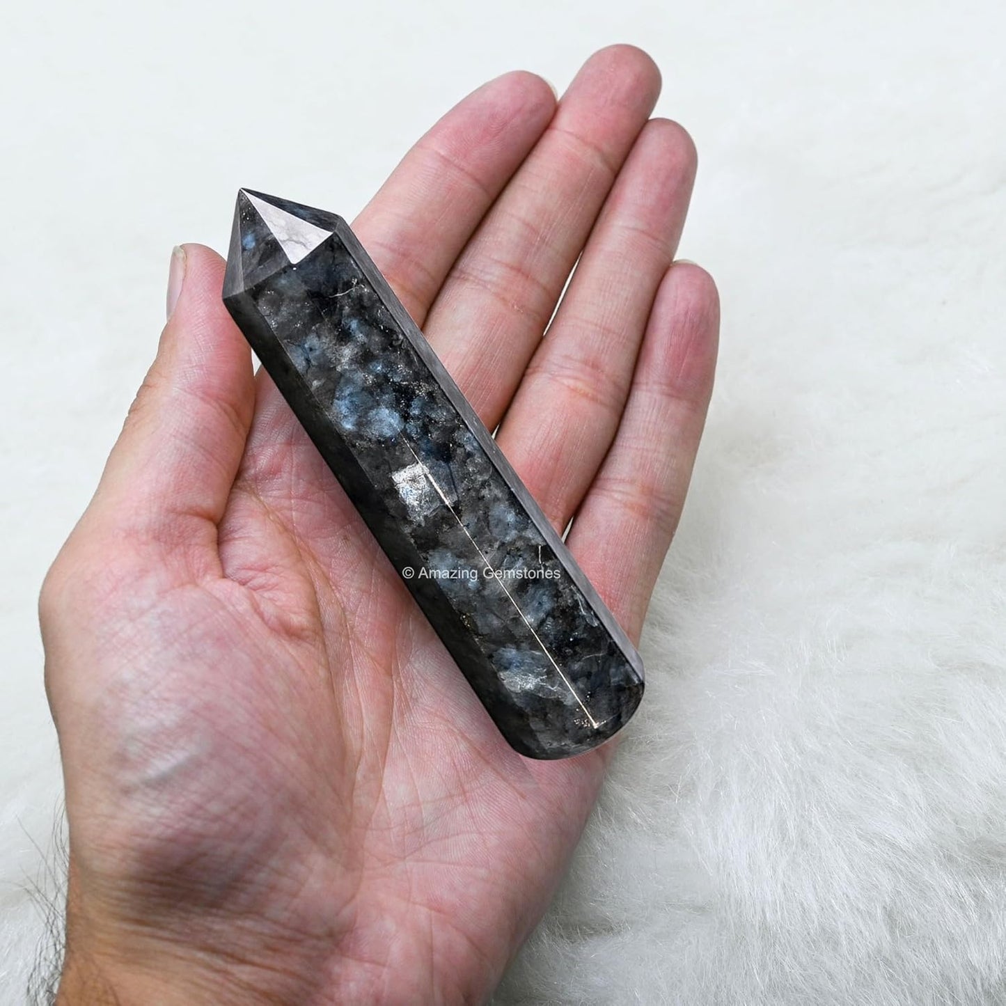 Amazing Gemstone Larvikite Crystal Wand Massage Stick - Pelvic Wand Gua Sha for Adults - Crystals and Healing Stones Massage Wands for Adults Gifts (Pointed)