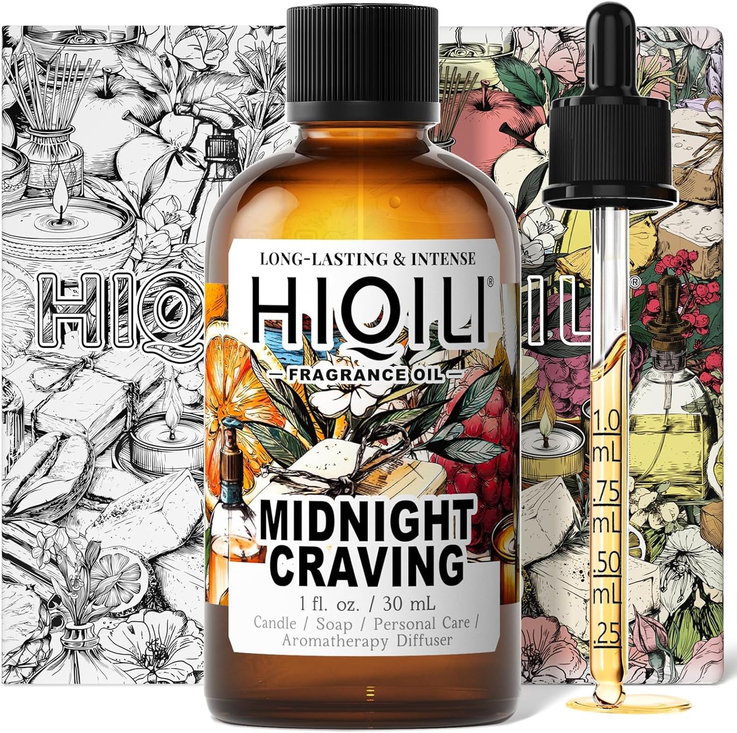 HIQILI Midnight Craving Fragrance Oil, Inspired by Y S.L's B.Lack O.pium, for Diffuser, Candle & Soap & Perfume Balm Making, Sweet Gourmand Aroma- 1 Fl Oz