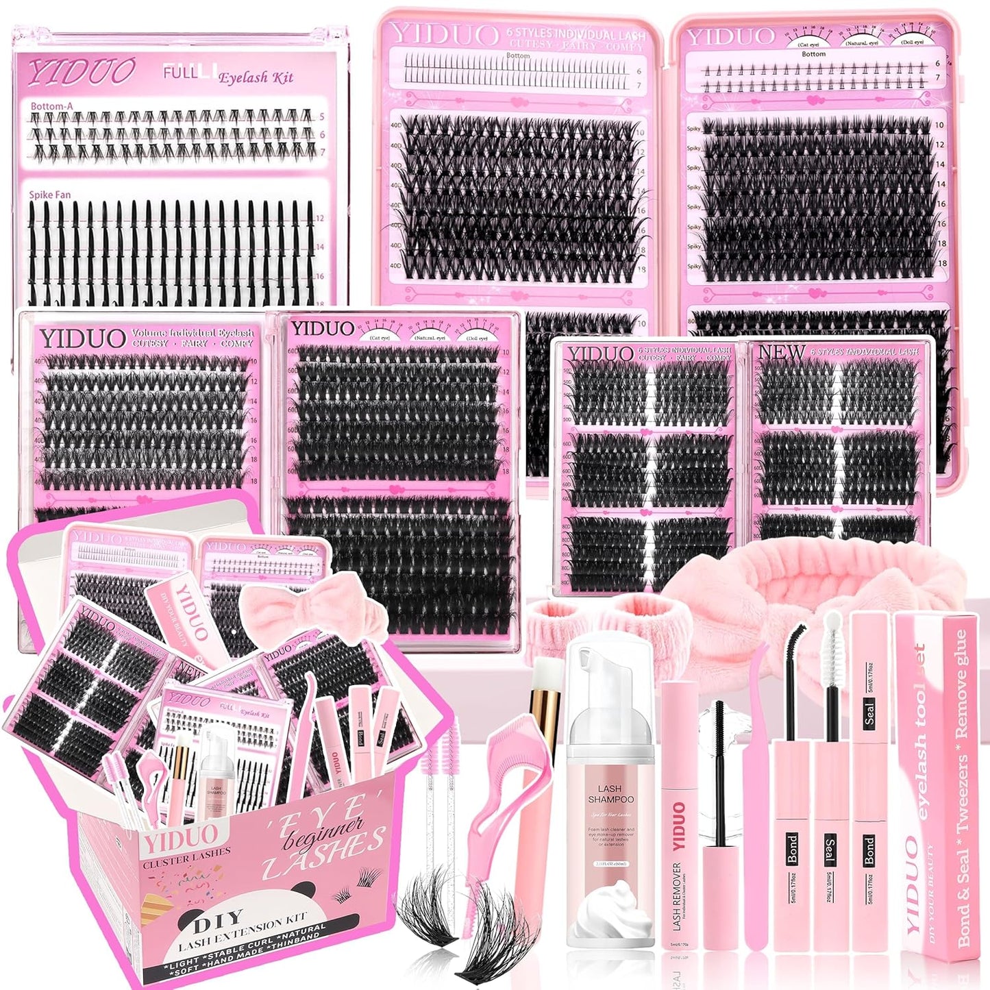 Lashes Clusters Kit 1846Pcs Bulk Packs Volume False Eyelash Extensions D Curl Wispy Individual Eyelashes, Volume Studio Effect, Wholesale Large Pack with Glue&Seal|Tweezers|Removers|Cleanser