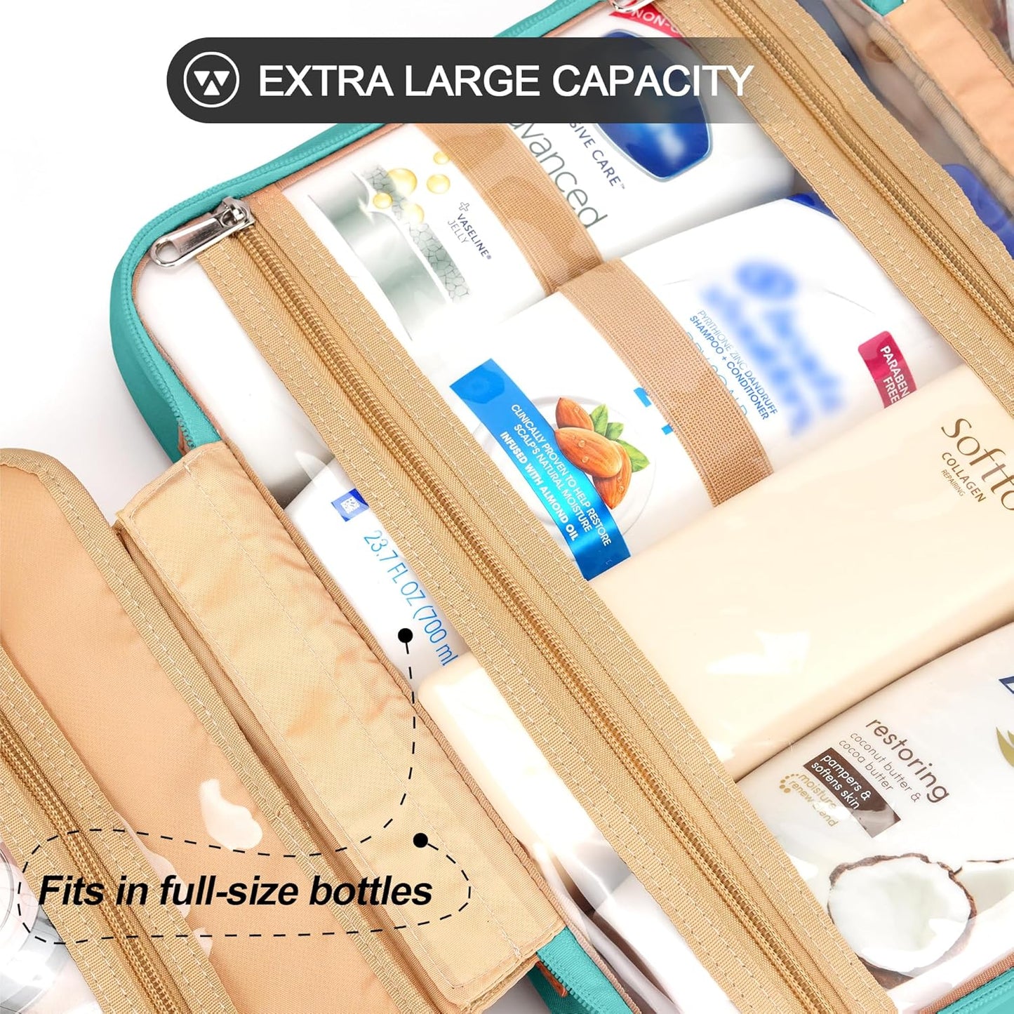 Travel Hanging Toiletry Bag for Women, Cruise Ship Essentials, with Jewelry Organizer, Extra Large Makeup Dopp Kit, Waterproof Cosmetic Bags, Toiletries Kit Set with Trolley Belt, Blue