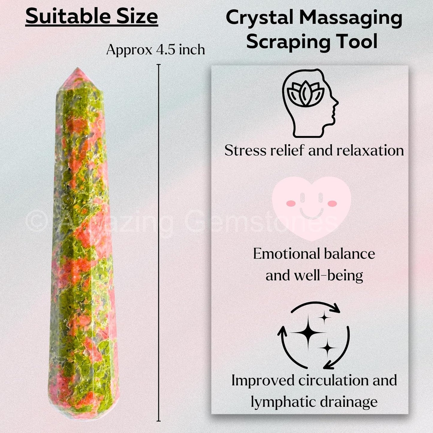 Amazing Gemstone Unakite Crystal Wand Massage Stick - Pelvic Wand Gua Sha for Adults - Crystals and Healing Stones Massage Wands for Adults Gifts (Pointed)