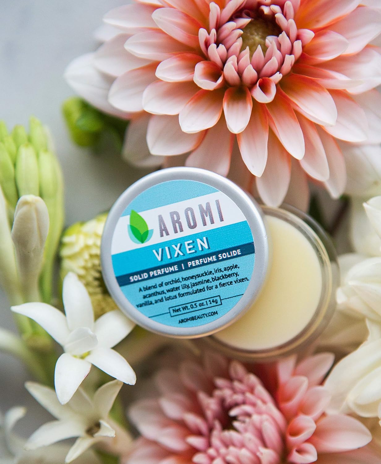 Aromi Vixen Solid Perfume | Fruity, Floral Fragrance, Jasmine, Honeysuckle, Water Lily Scent, Vegan, Cruelty-free, Wax Based, Travel, Women's Gift, Handmade (Vixen)