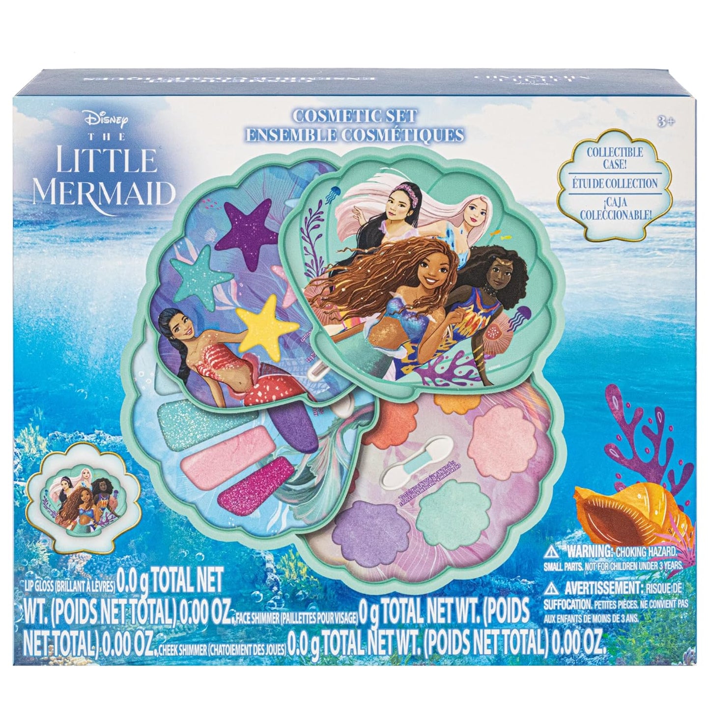 Townley Girl The Little Mermaid Clam Beauty Compact Set Kit with Lip Gloss Palette, Makeup Set for Kids Girls, Ages 3+ Perfect for Parties, Sleepovers and Makeovers