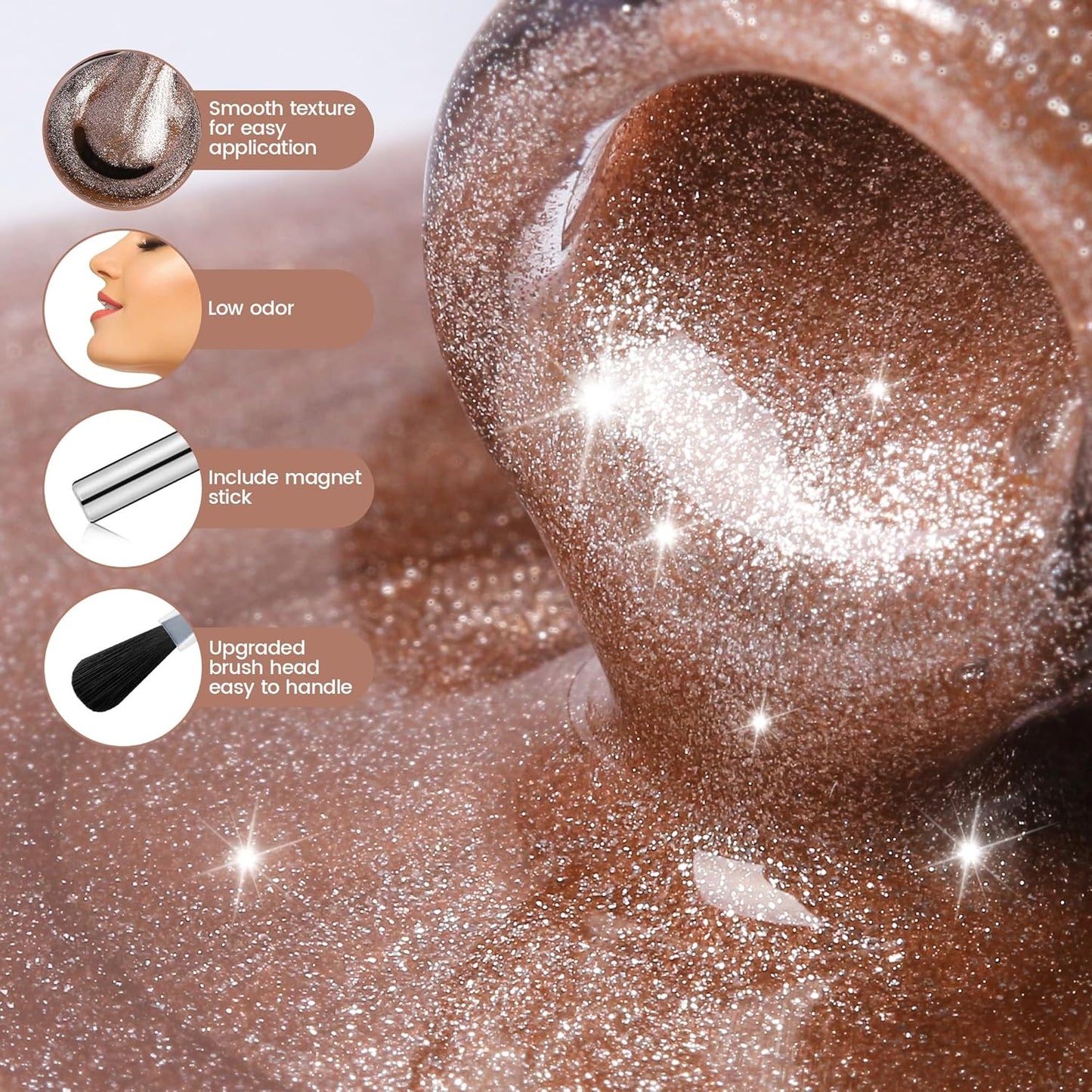 YTD Likomey Cat Eye Gel Nail Polish,15ml Champagne Gold Holographic Translucent Neutral Jelly Sheer Shiny Magnetic Glitter UV Varnish with Magnet Stick,MY331