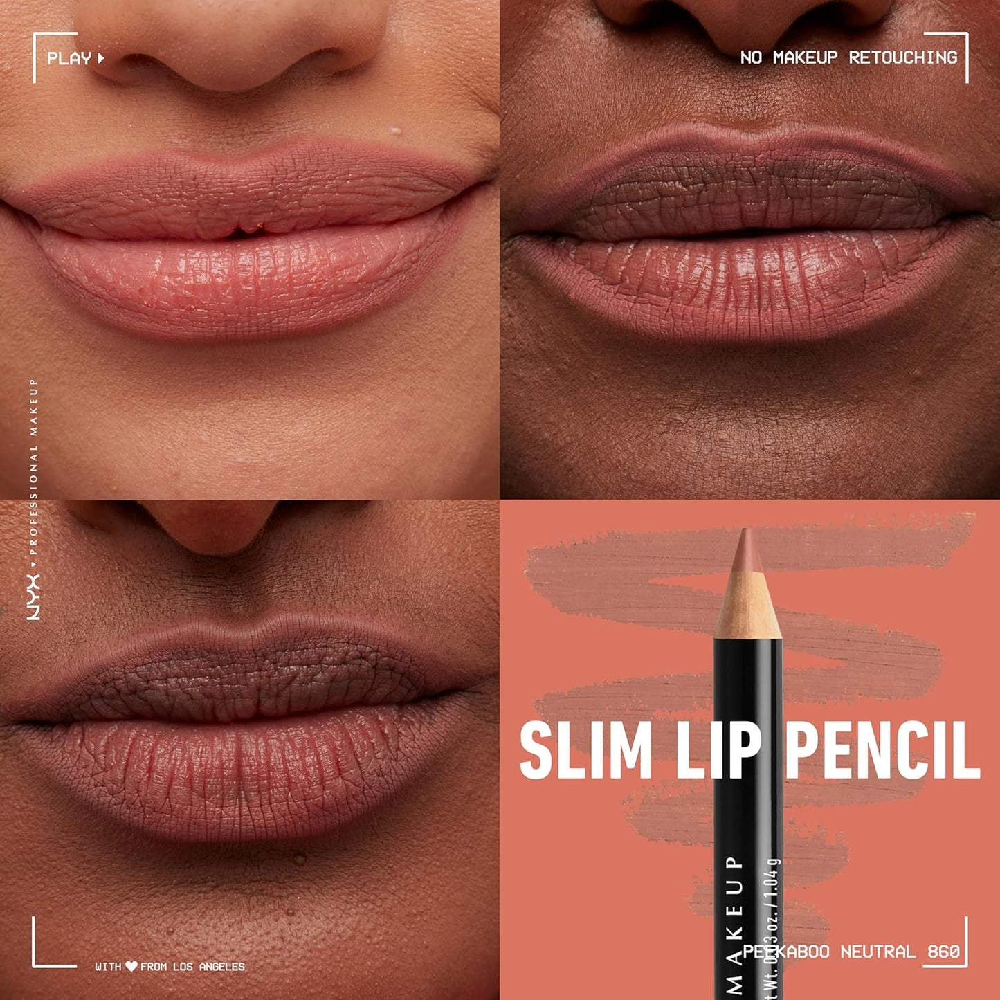 NYX PROFESSIONAL MAKEUP Slim Lip Pencil, Long-Lasting Creamy Lip Liner - Peakaboo Neutral