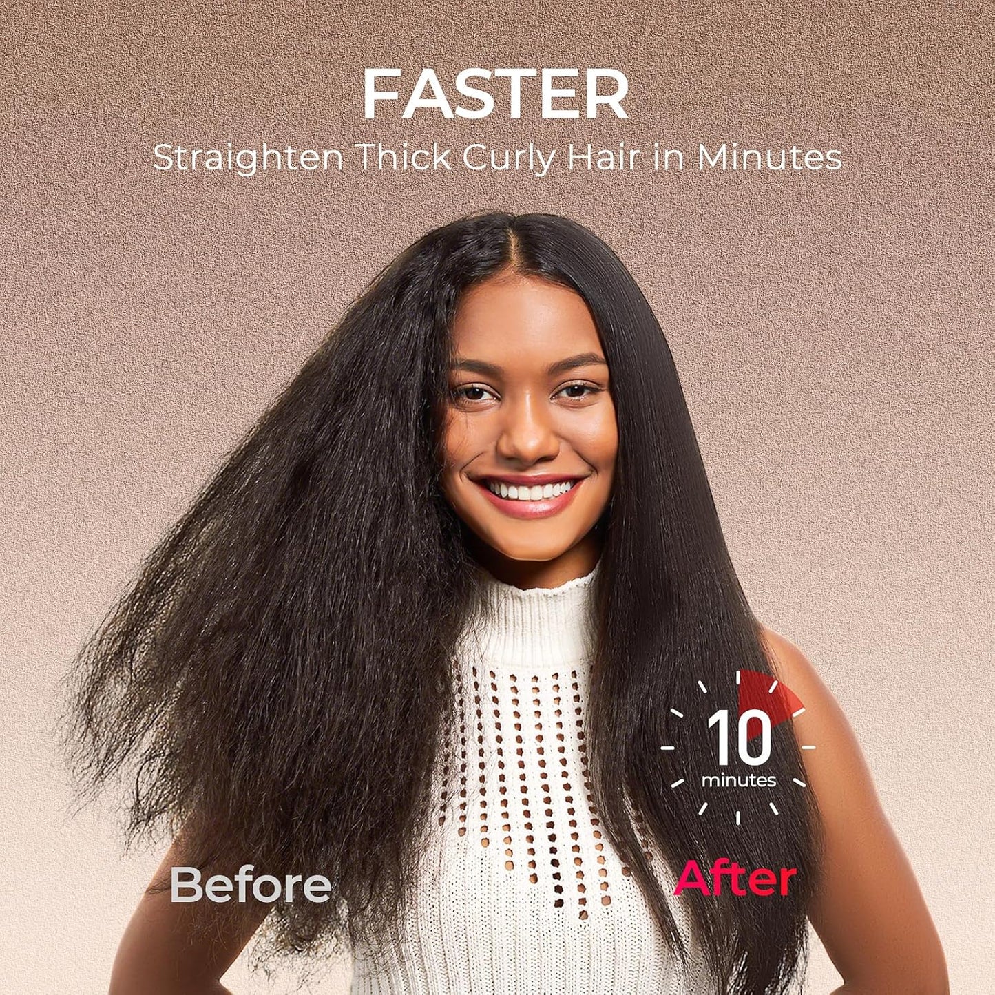 TYMO Hair Straightener Brush - Upgraded Ionic Plus Straightening Brush with Dense Bristles, 16 Temps, Dual Voltage | Ceramic Hot Comb for Women | Flat Iron for Thick Curly Hair, Gold