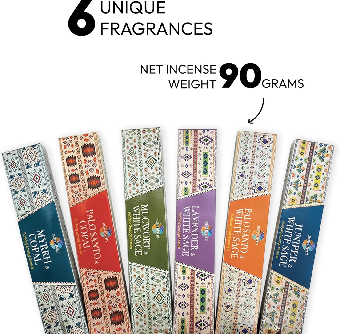 Cleansing Incense Sticks Variety Pack - 6 Masala Insenses - White Sage Incense, Lavender Incense, Myrrh Incense, Copal Incense Mexico & Palo Santo Incense Sticks | Inciensos para Sacar Malas Energias