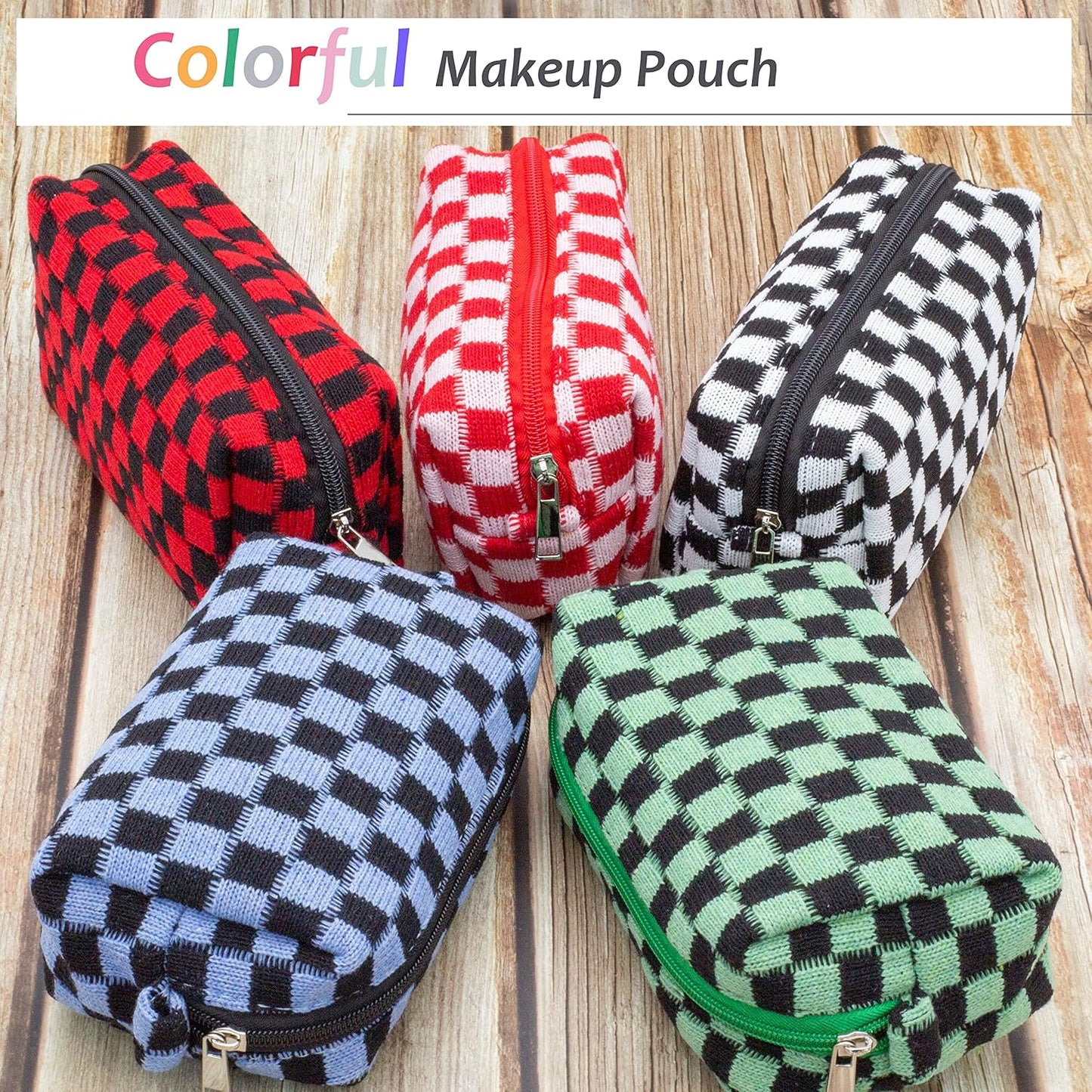 PAZIMIIK Checkered Makeup Bag for Purse Portable Zipper Make Up Pouch Small Cosmetic Case for Travel Accessories (2PCS Green Blue)